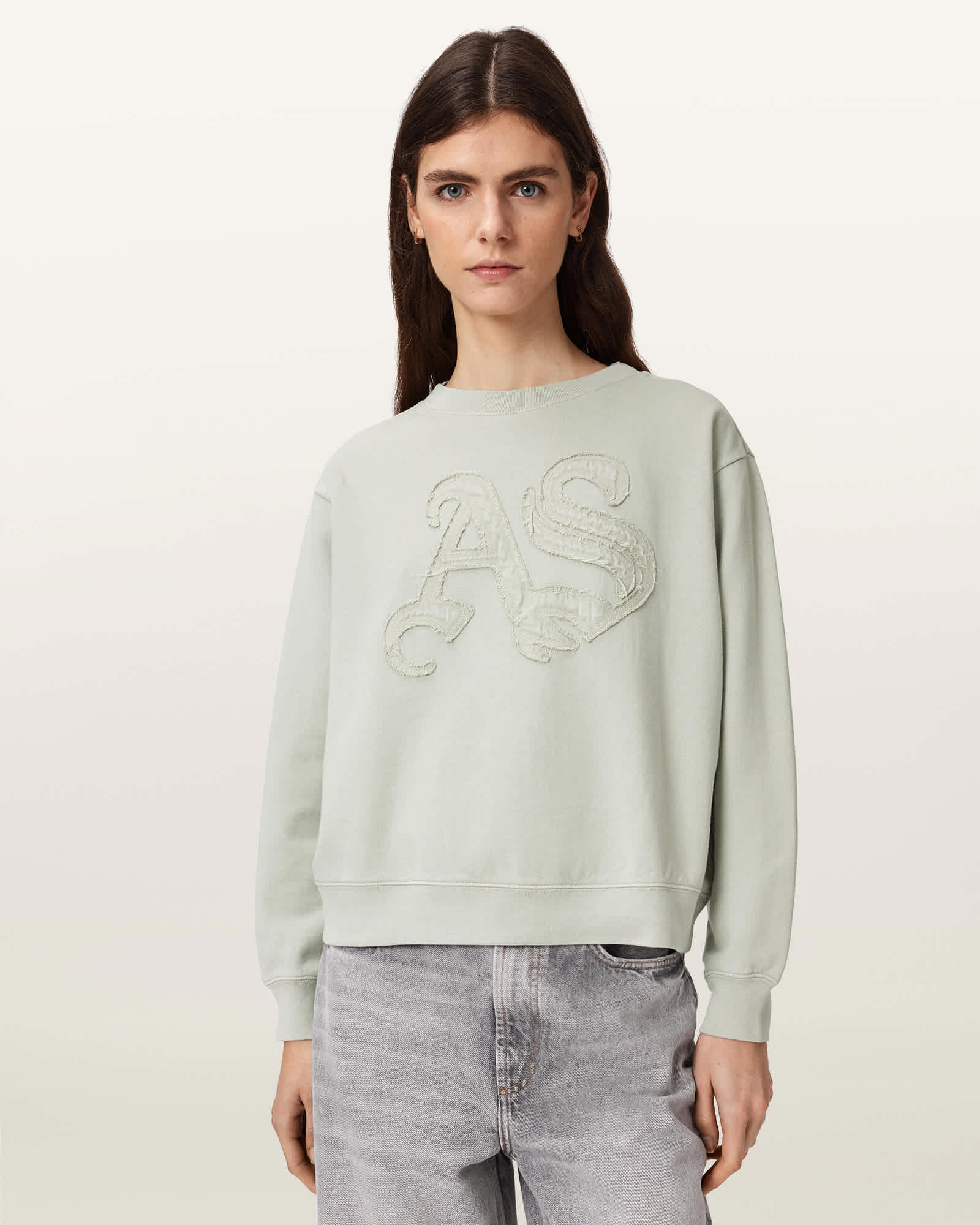 AllSaints Cotton Insignia Pippa Crew Neck Sweatshirt, Size: S