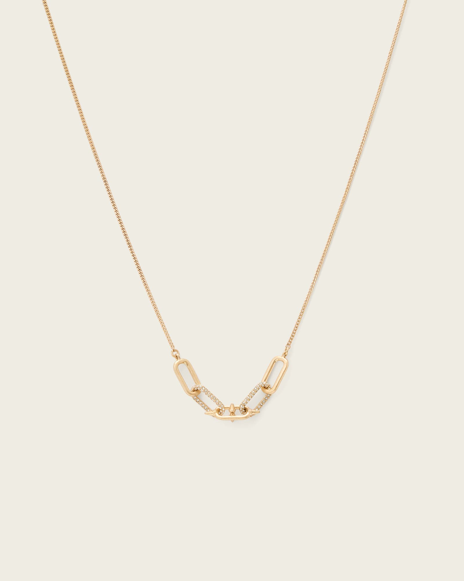 AllSaints Laio Pave Link Necklace,, Warm Brass