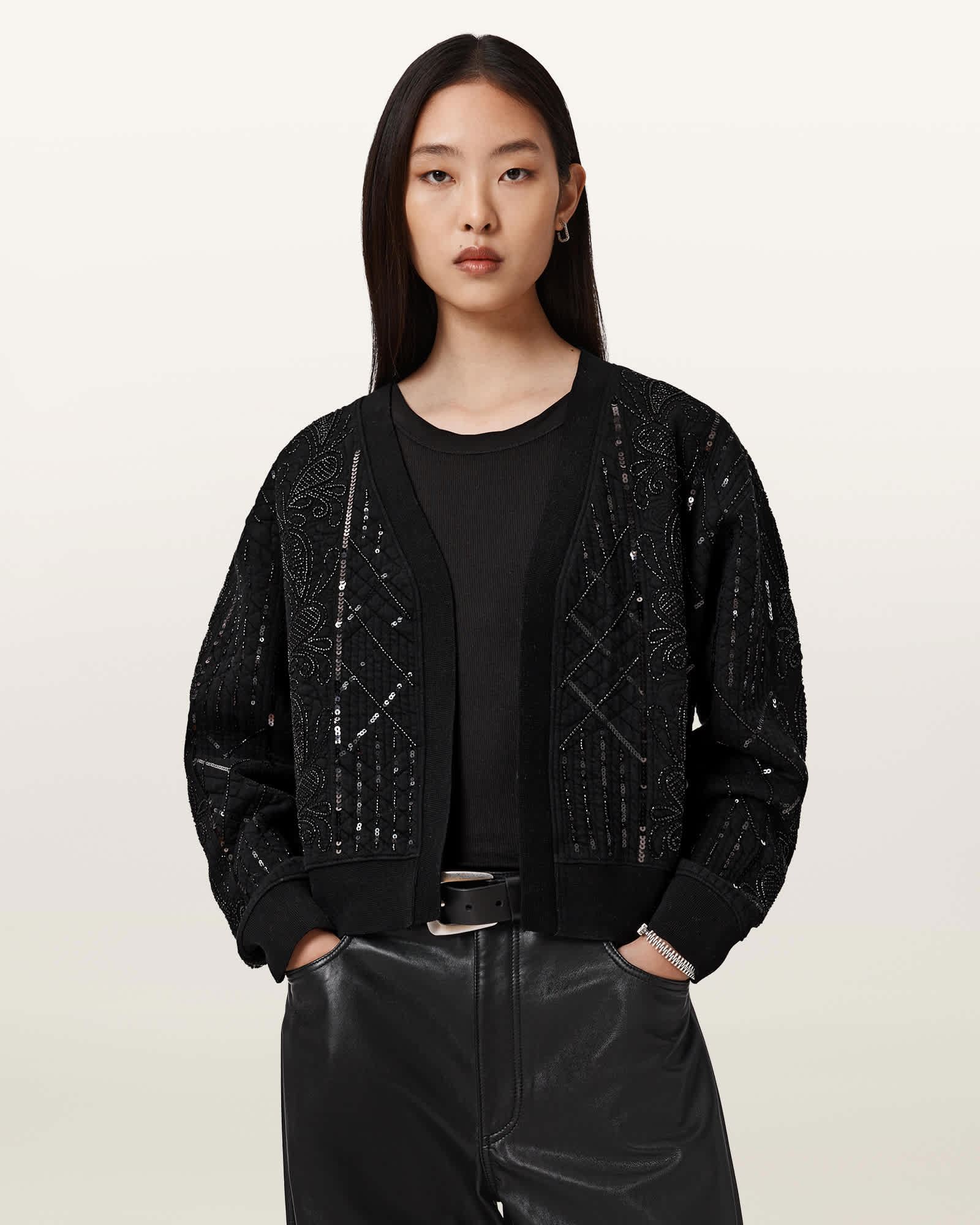 Allsaints Ava Clara Sequin Jacket In Black
