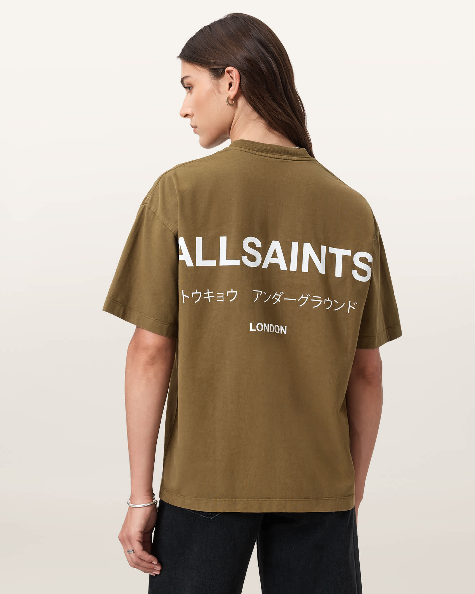 AllSaints Underground Etta Oversized T-Shirt,, Fango Green
