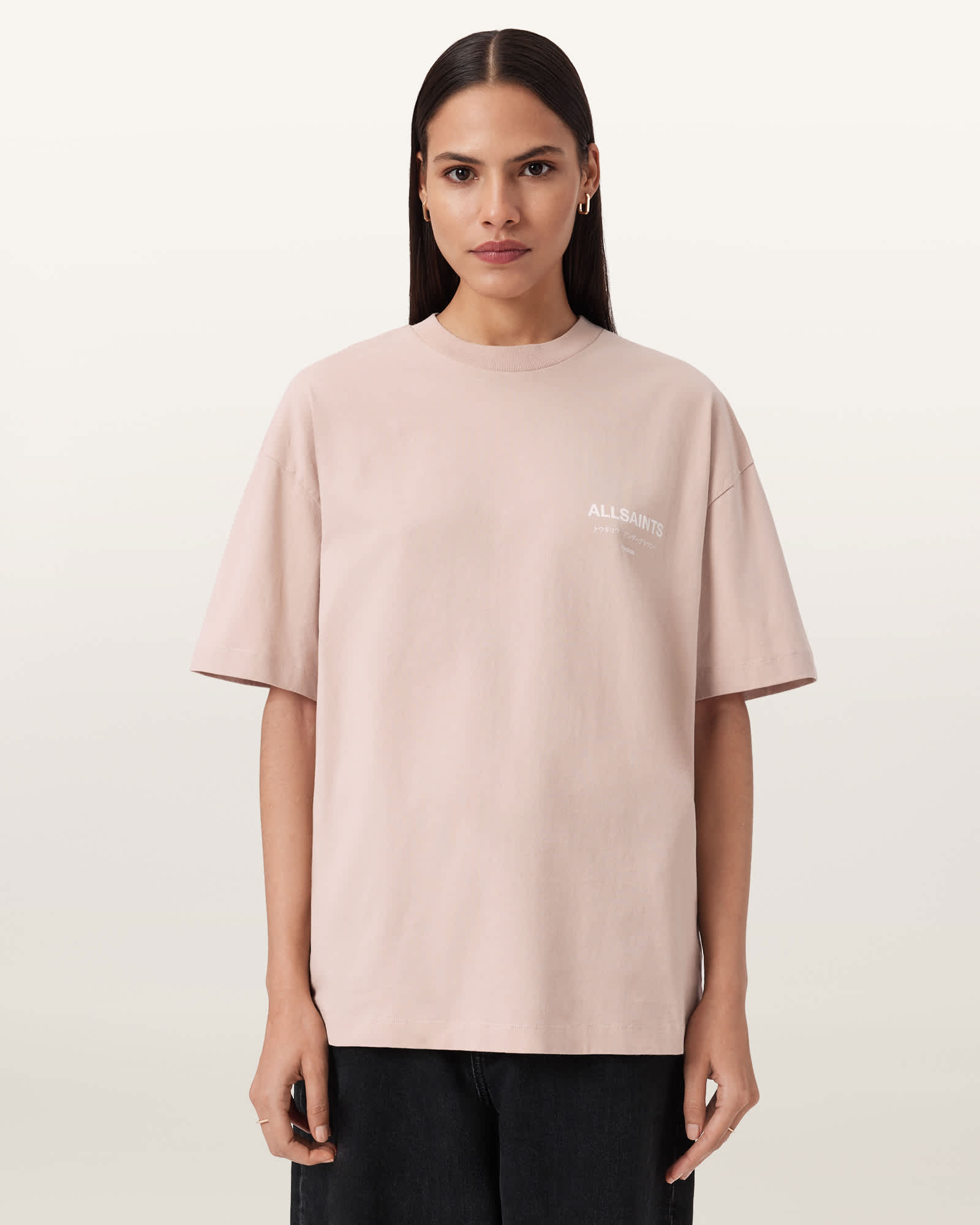 Allsaints Underground Etta Oversized T-shirt In Pink