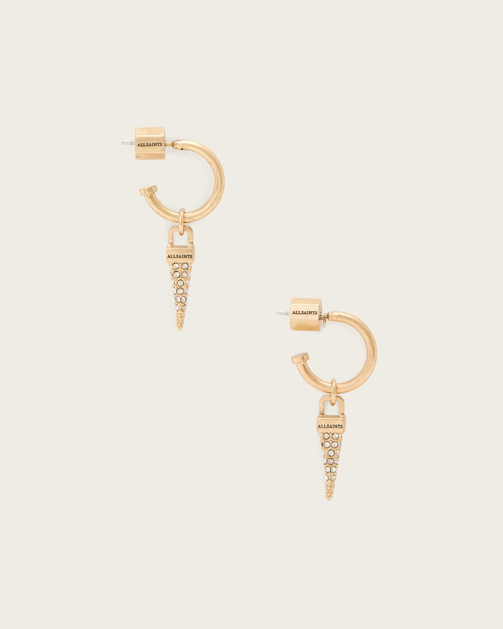 AllSaints Laio Spike Earrings,, Warm Brass