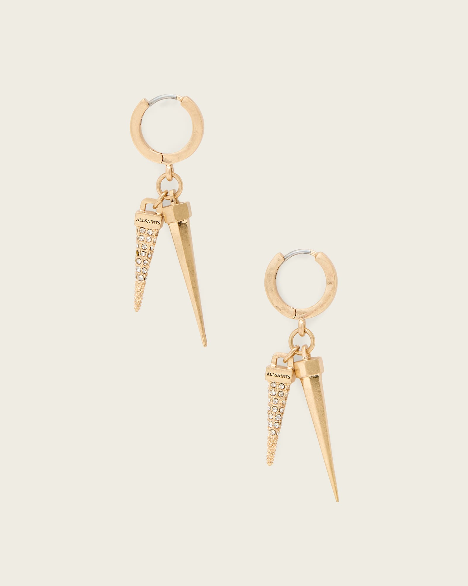 AllSaints Laio Double Spike Earrings,, Warm Brass