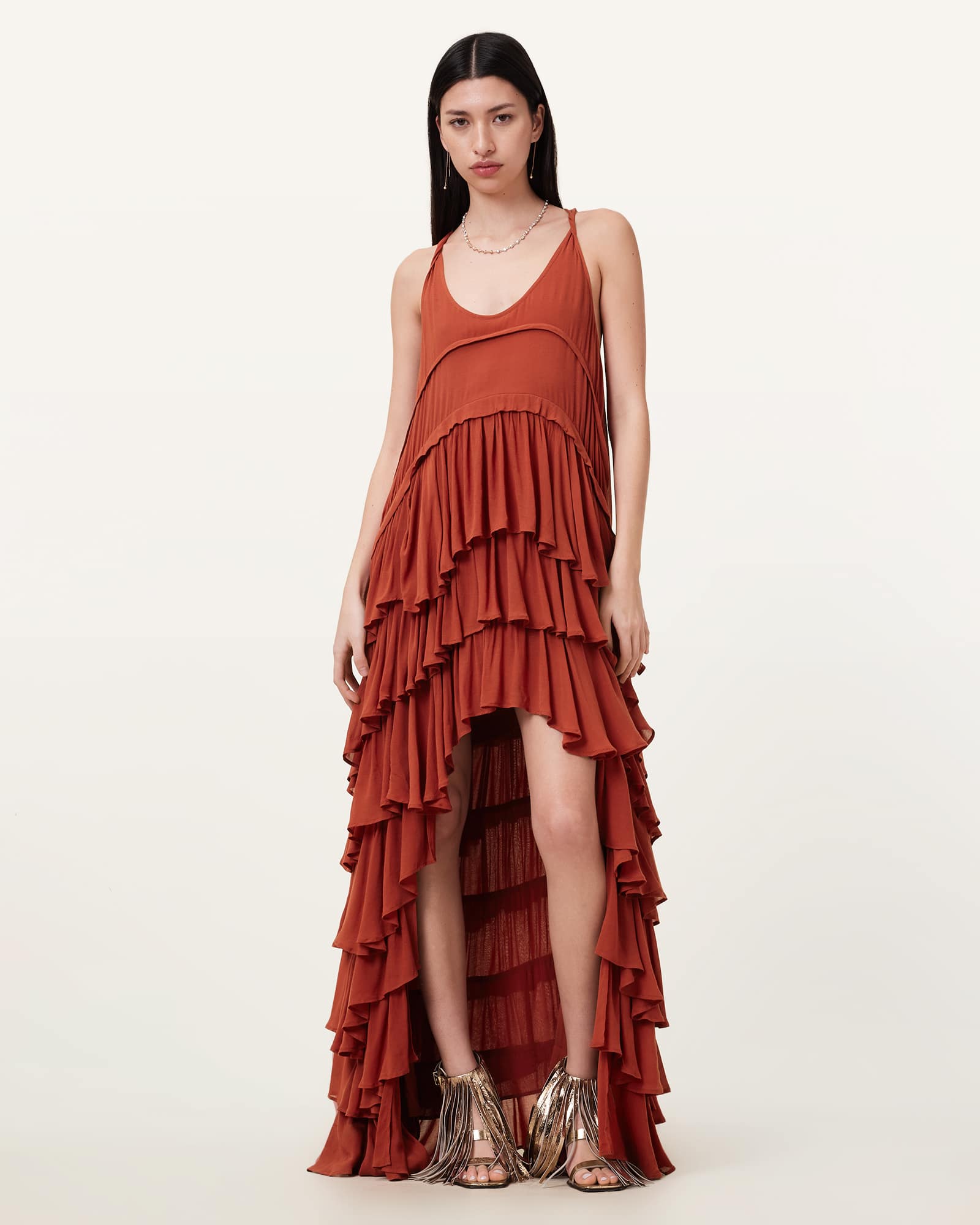 Allsaints Women's Cavarly Tiered Ruffle Maxi Dress - Size  8