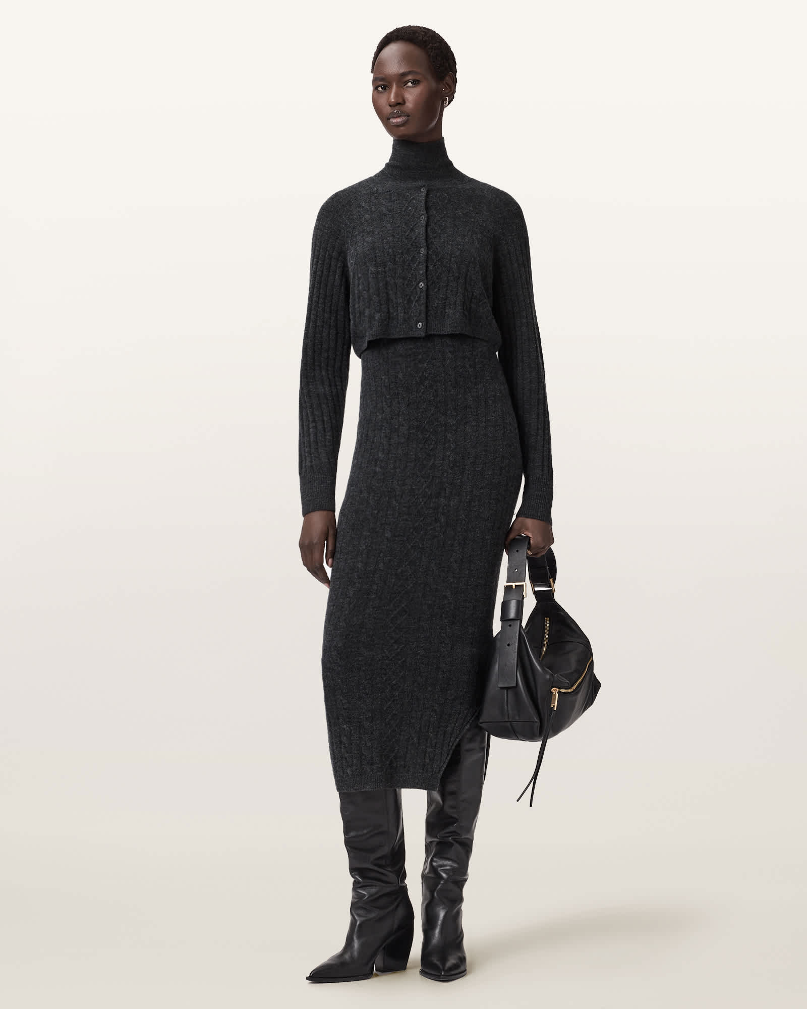 AllSaints Merino Wool/Polyamide Sabine 2-in-1 Maxi Dress