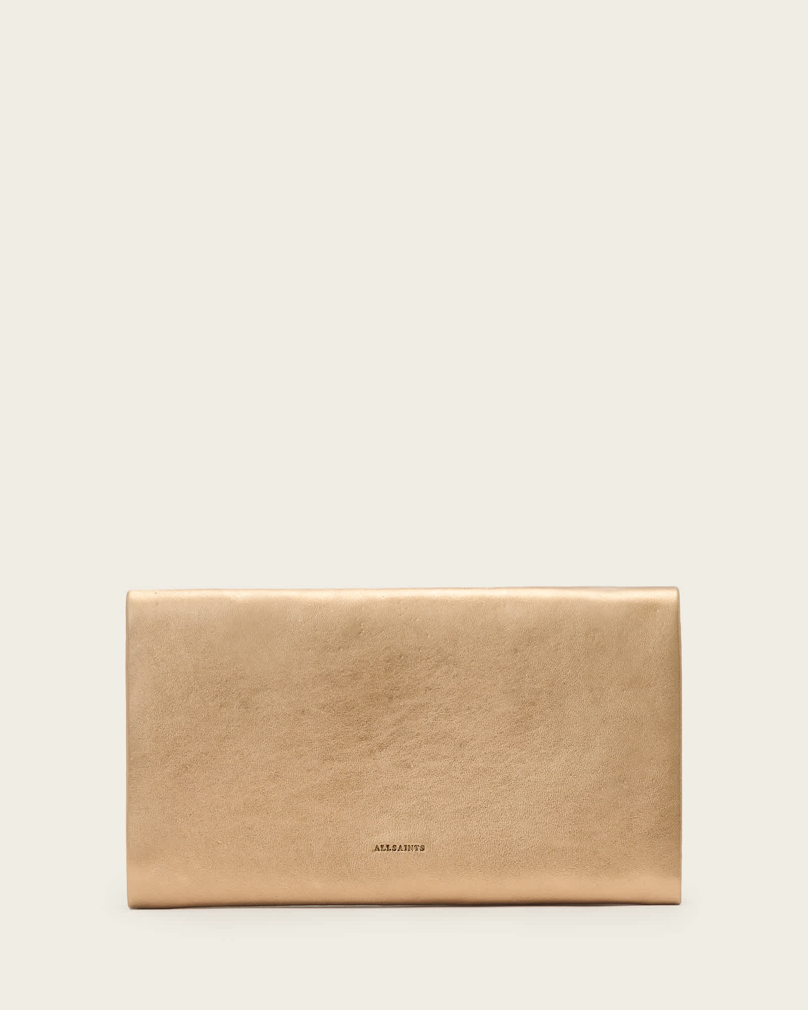 Allsaints Harluna Leather Clutch Bag In Gold