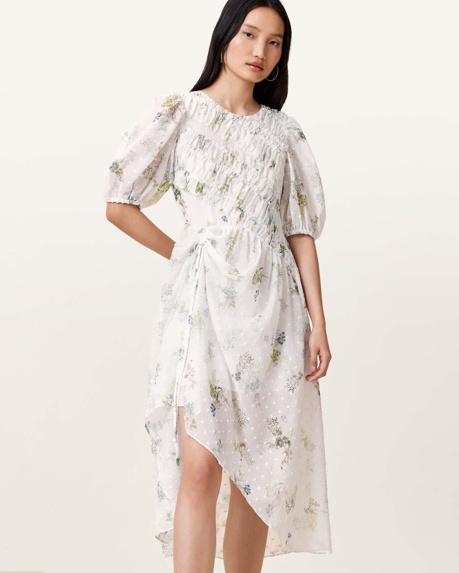 AllSaints Serene Floral Print Midi Dress