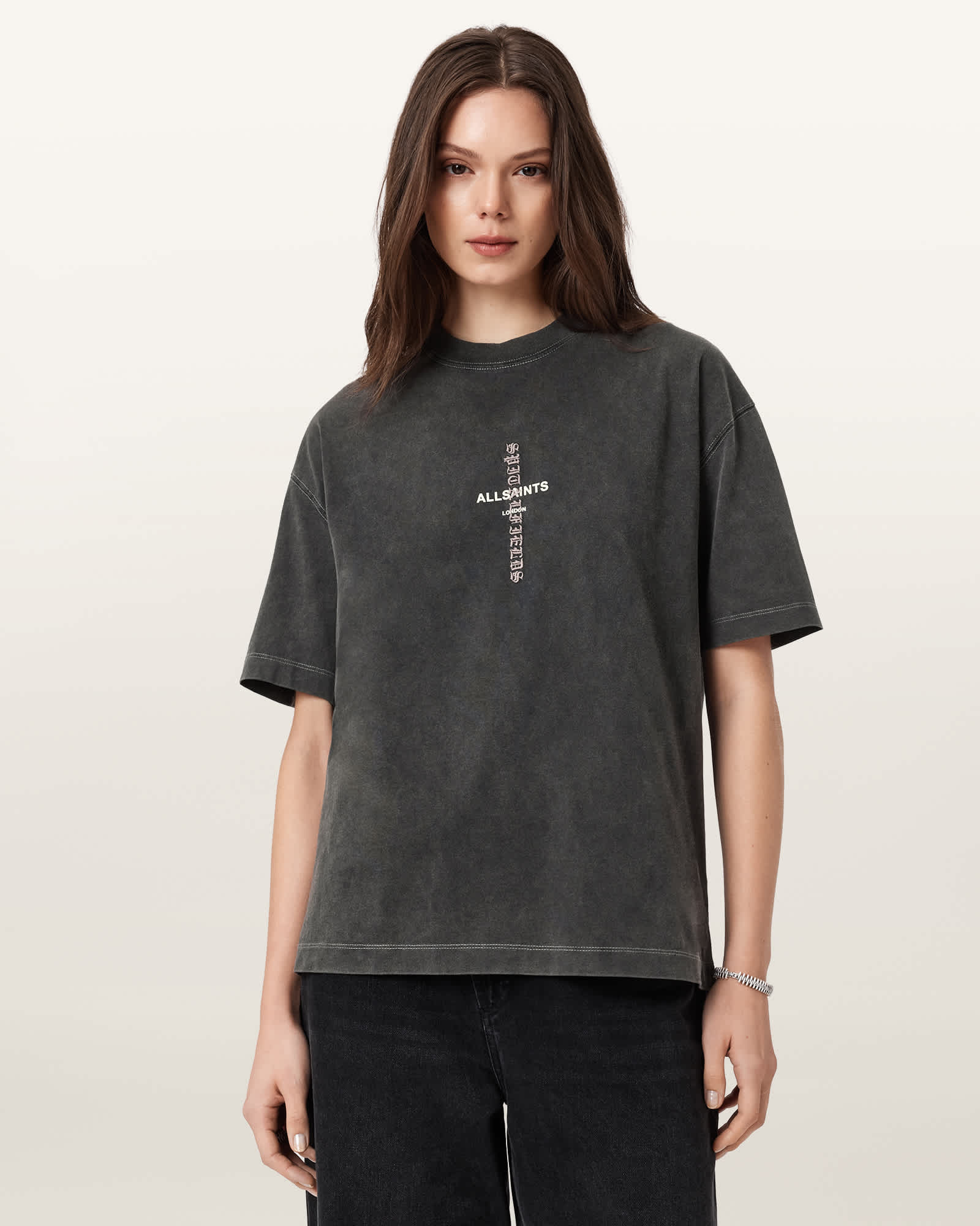Allsaints Knox Etta Cotton Graphic T-shirt In Black