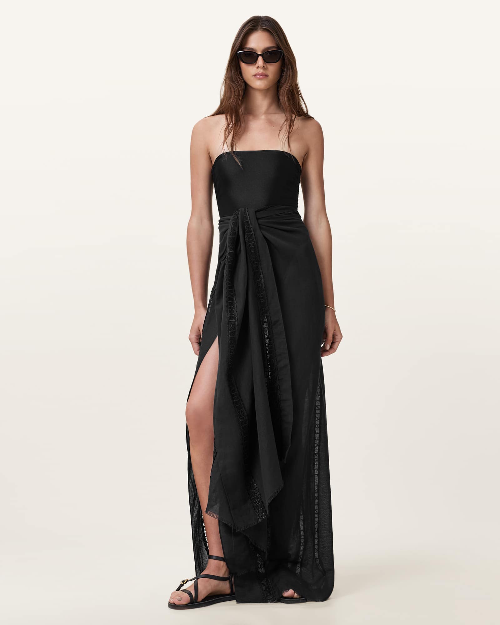 AllSaints Anthea Lace Trimmed Ruana,, Black