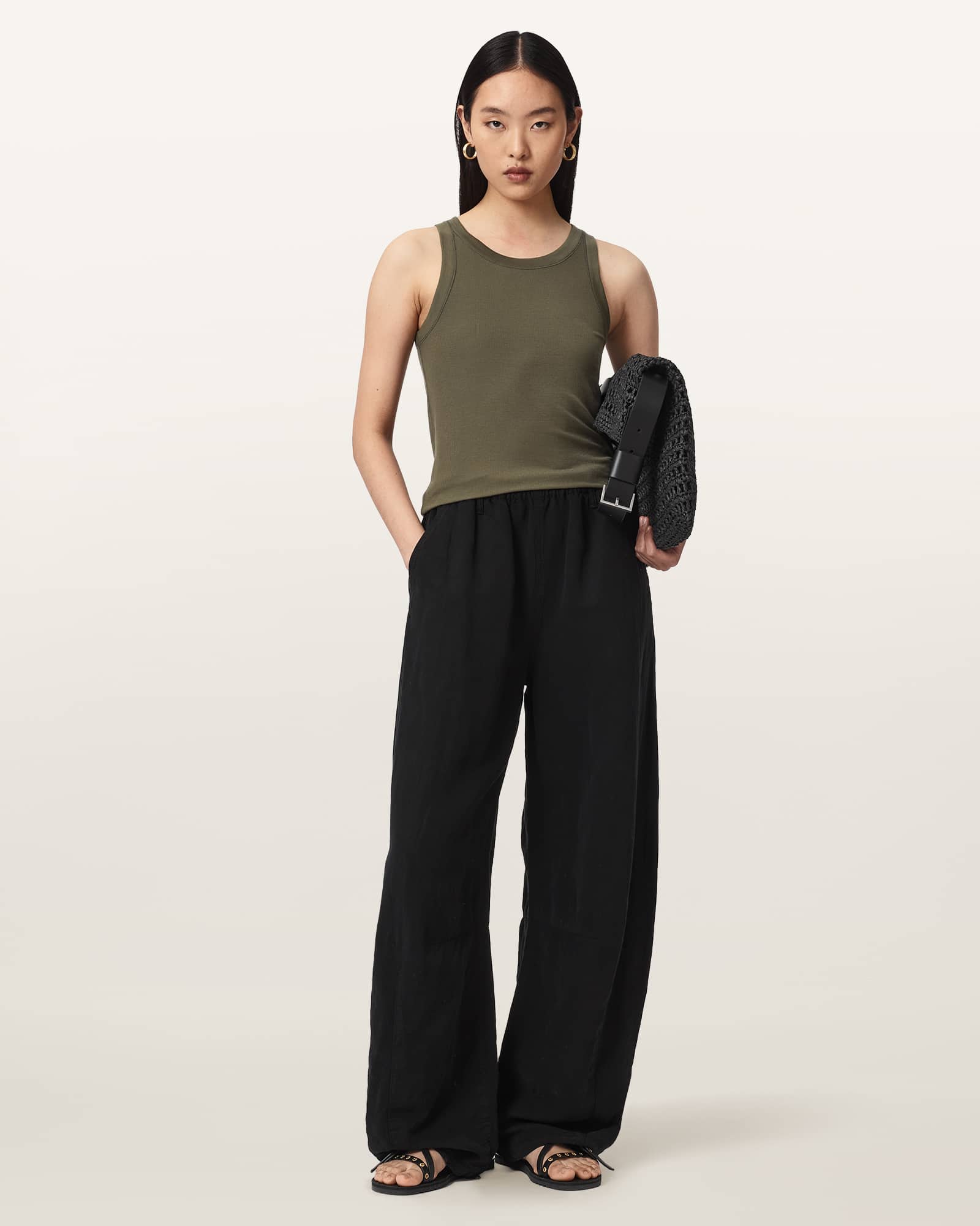 Allsaints Women's Green Rina Crew Neck Sleeveless Tank Top - Size  Xs