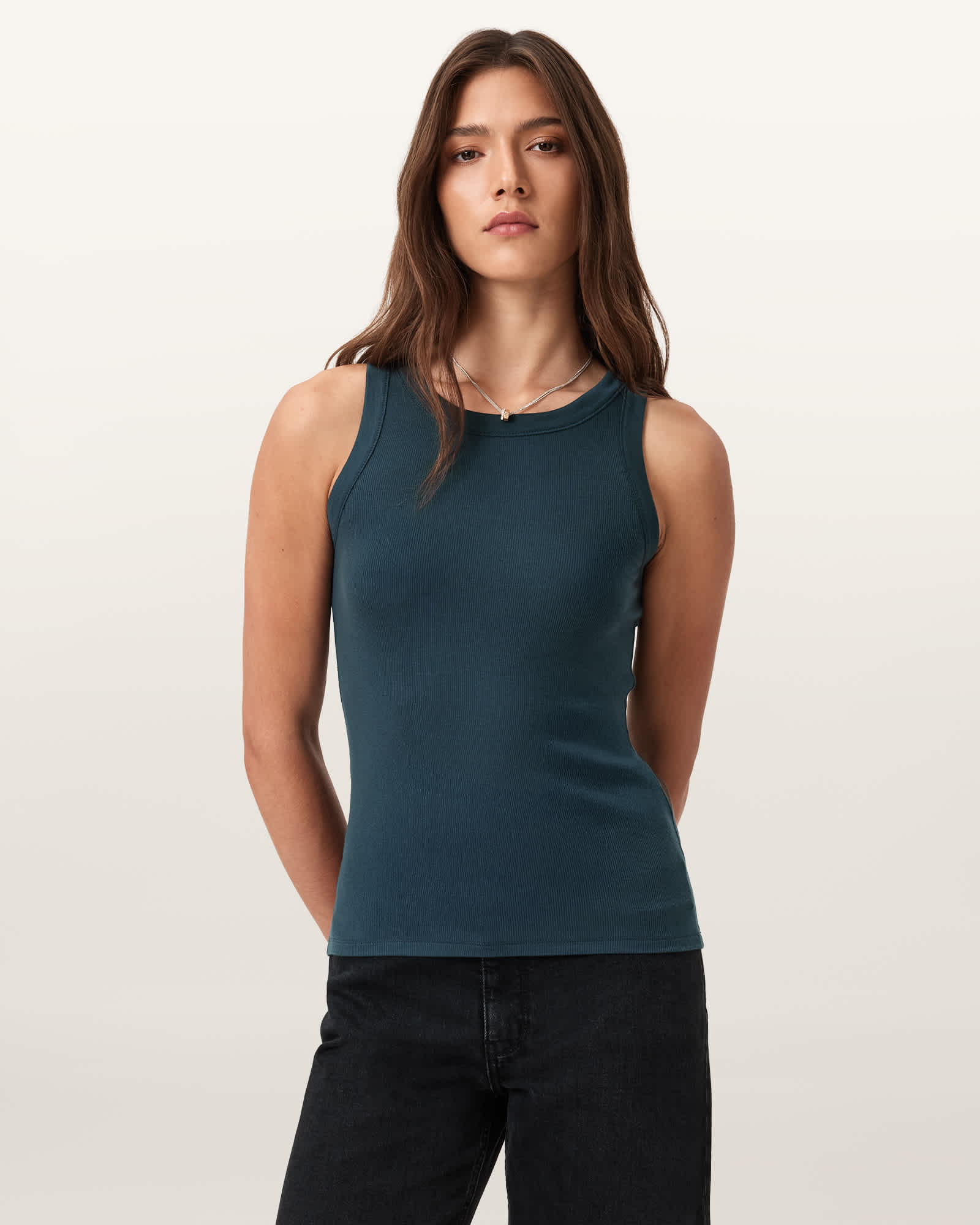 Allsaints Rina Crew Neck Sleeveless Tank Top In Gray