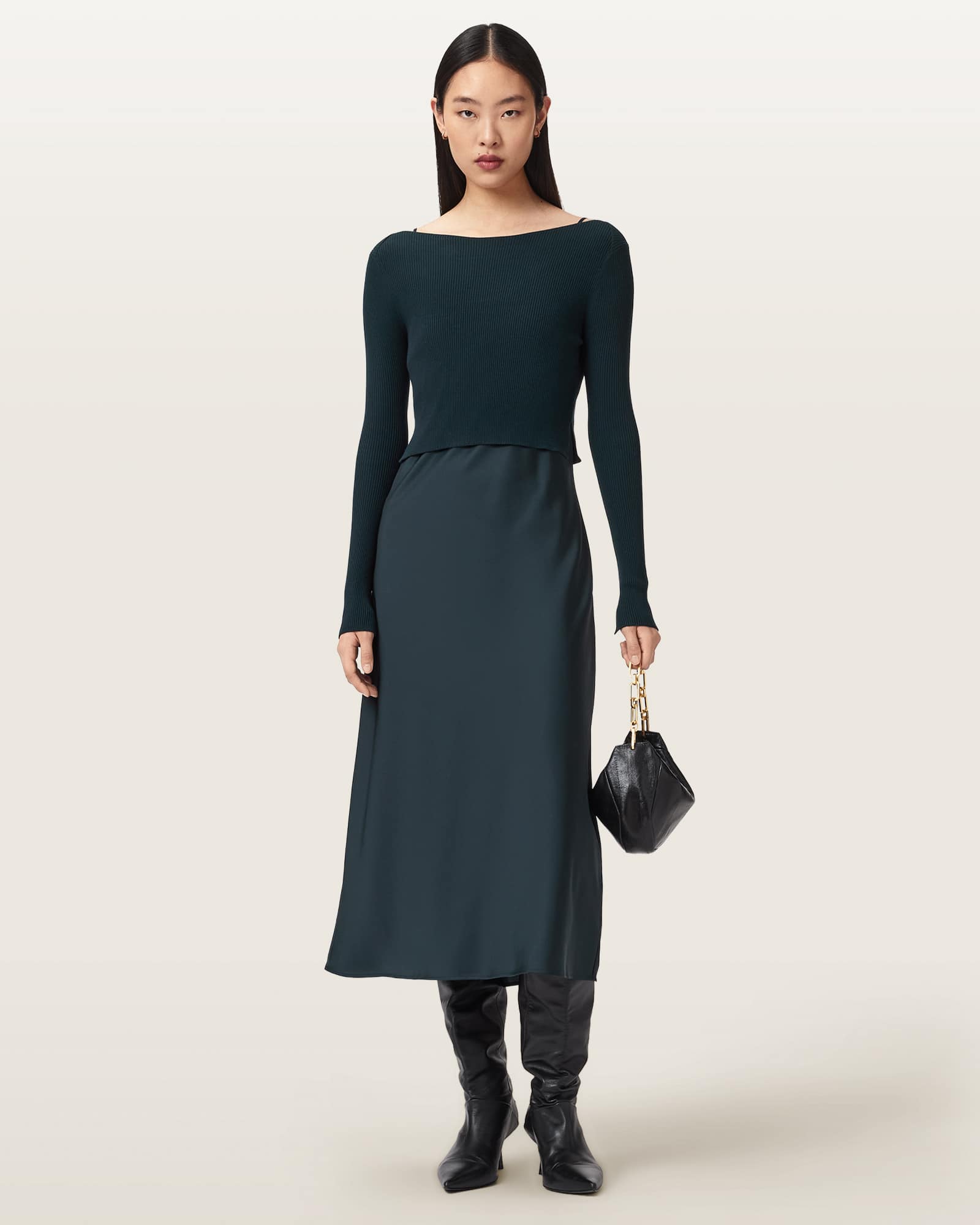 Allsaints Hera 2-in-1 Midi Dress In Blue