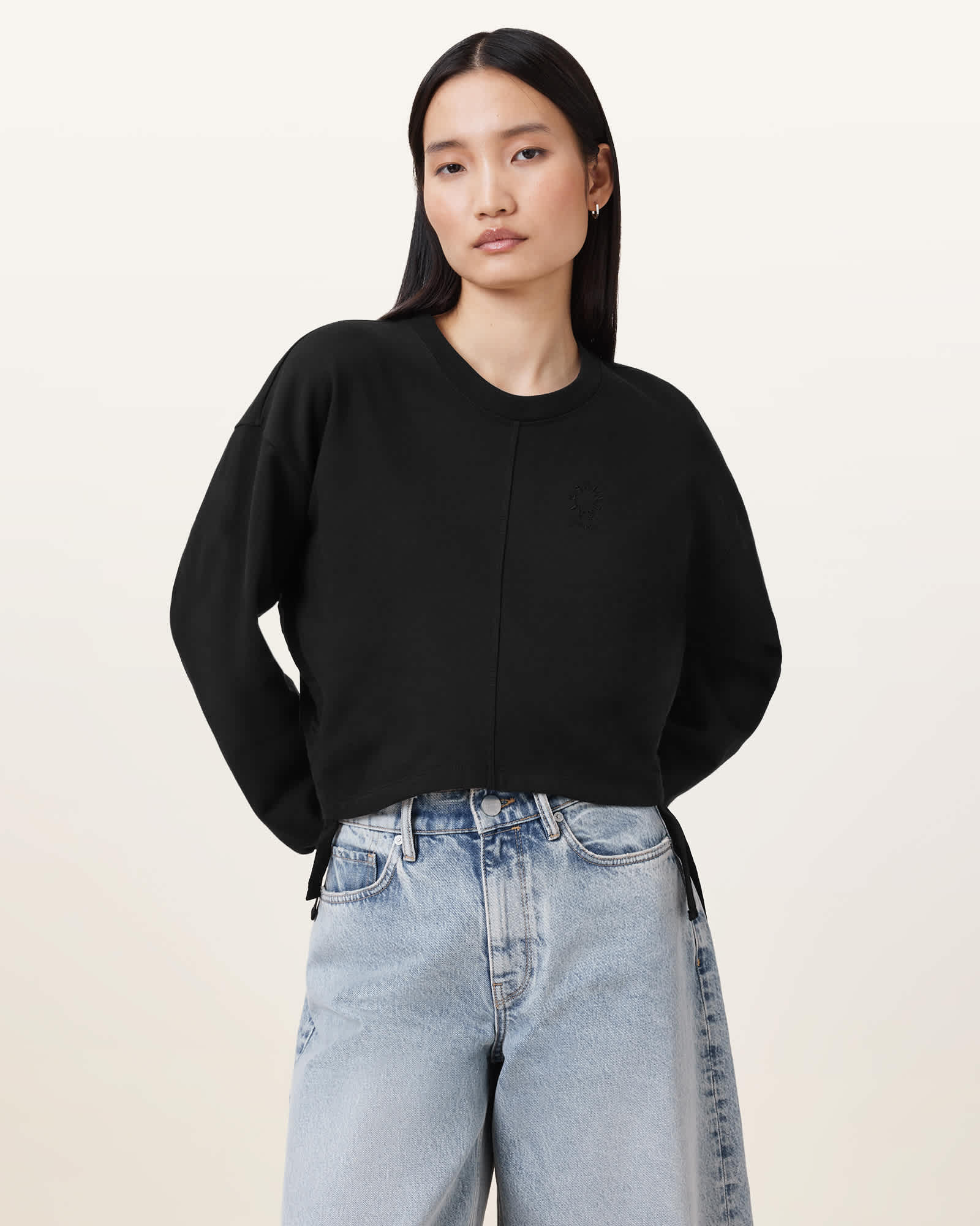 AllSaints Mira Haven Cropped Sweatshirt,, Black