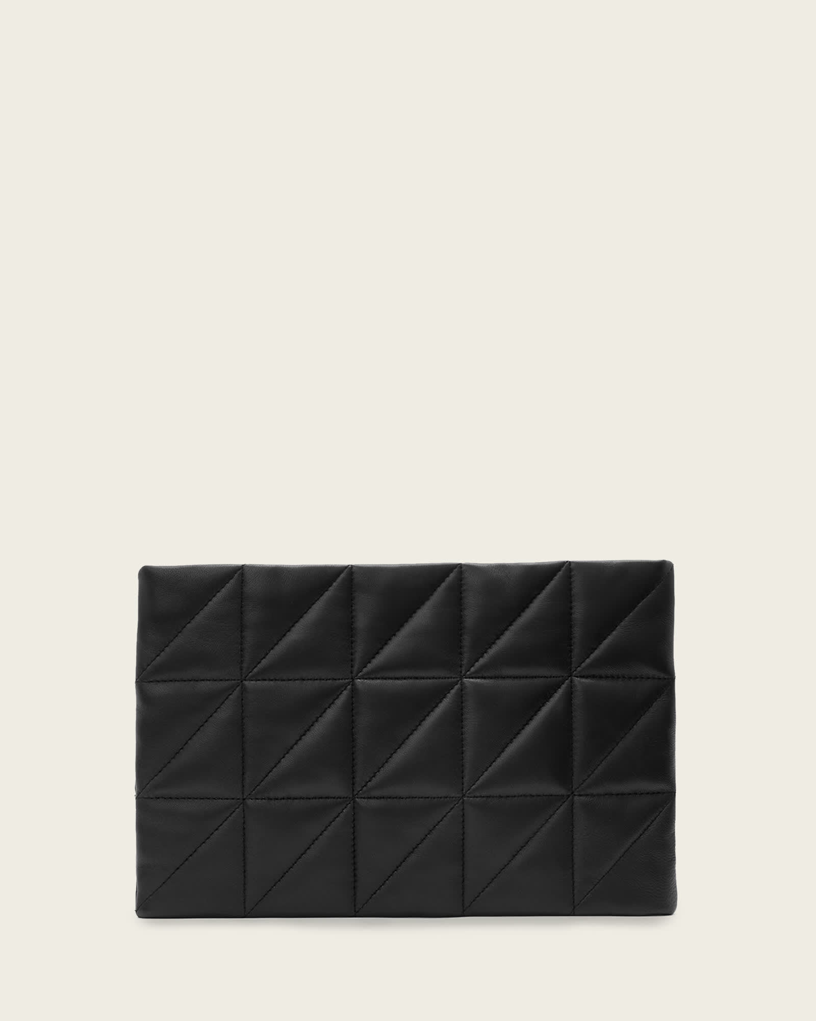 Allsaints Bettina Small Quilted Leather Clutch In Black