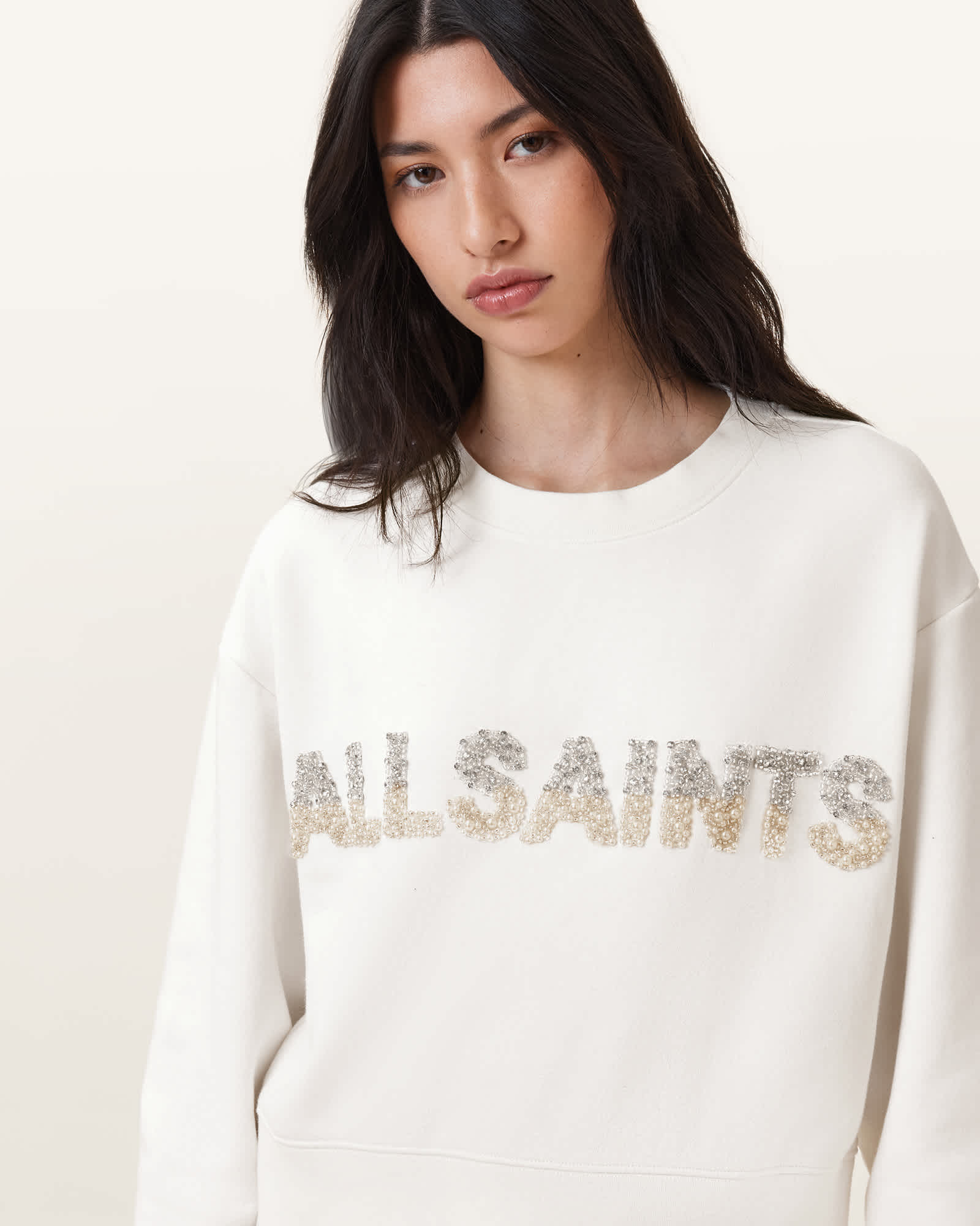 AllSaints Cotton Pearl Separo Sequin Sweatshirt