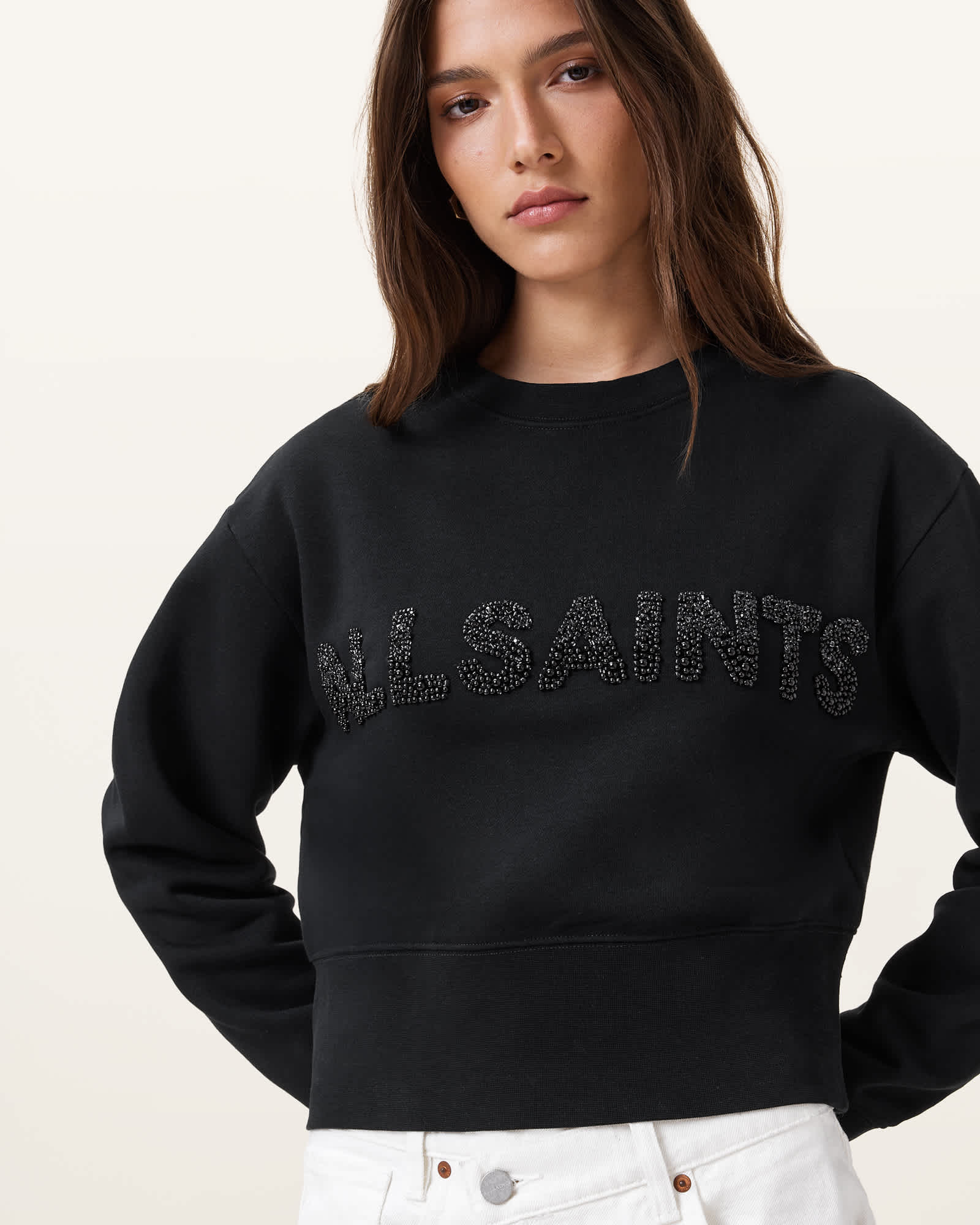 AllSaints Pearl Separo Sequin Sweatshirt,, Black