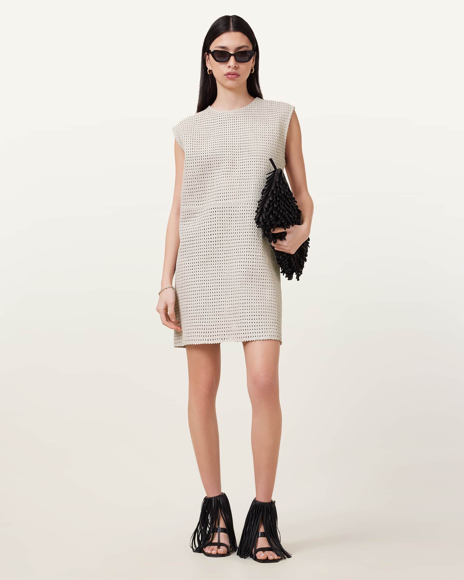 AllSaints Nessa Woven Leather Mini Dress,, White