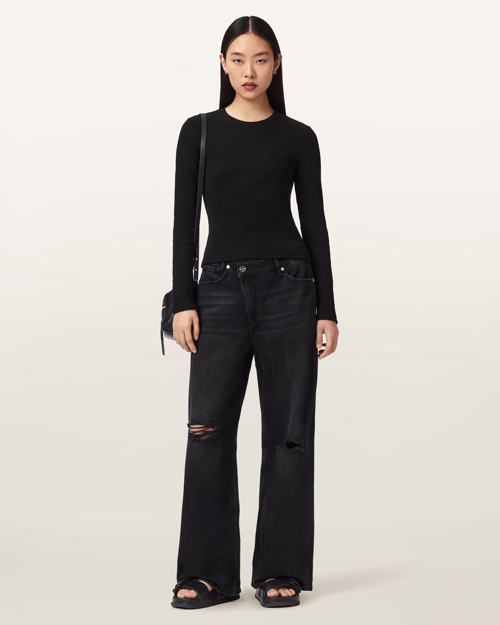 AllSaints Elena Long Sleeve Cotton T-Shirt,, Black