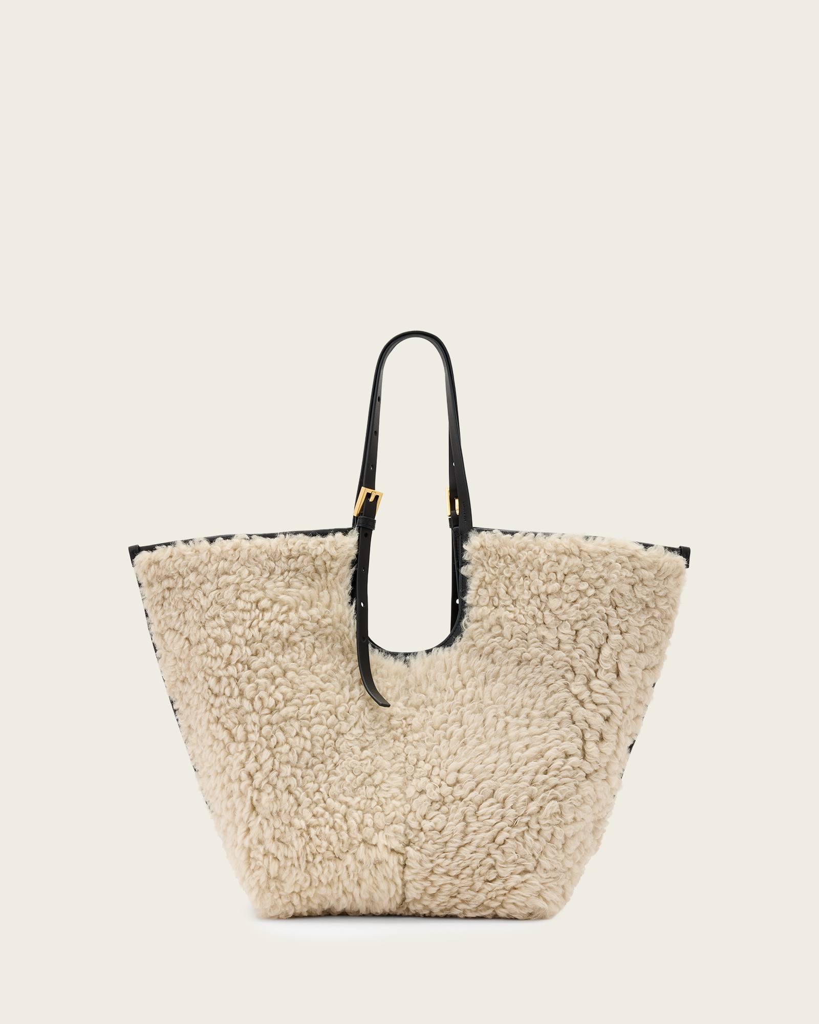 Allsaints Main: 100% Sheep Leather Ara Shearling Tote Bag In Black