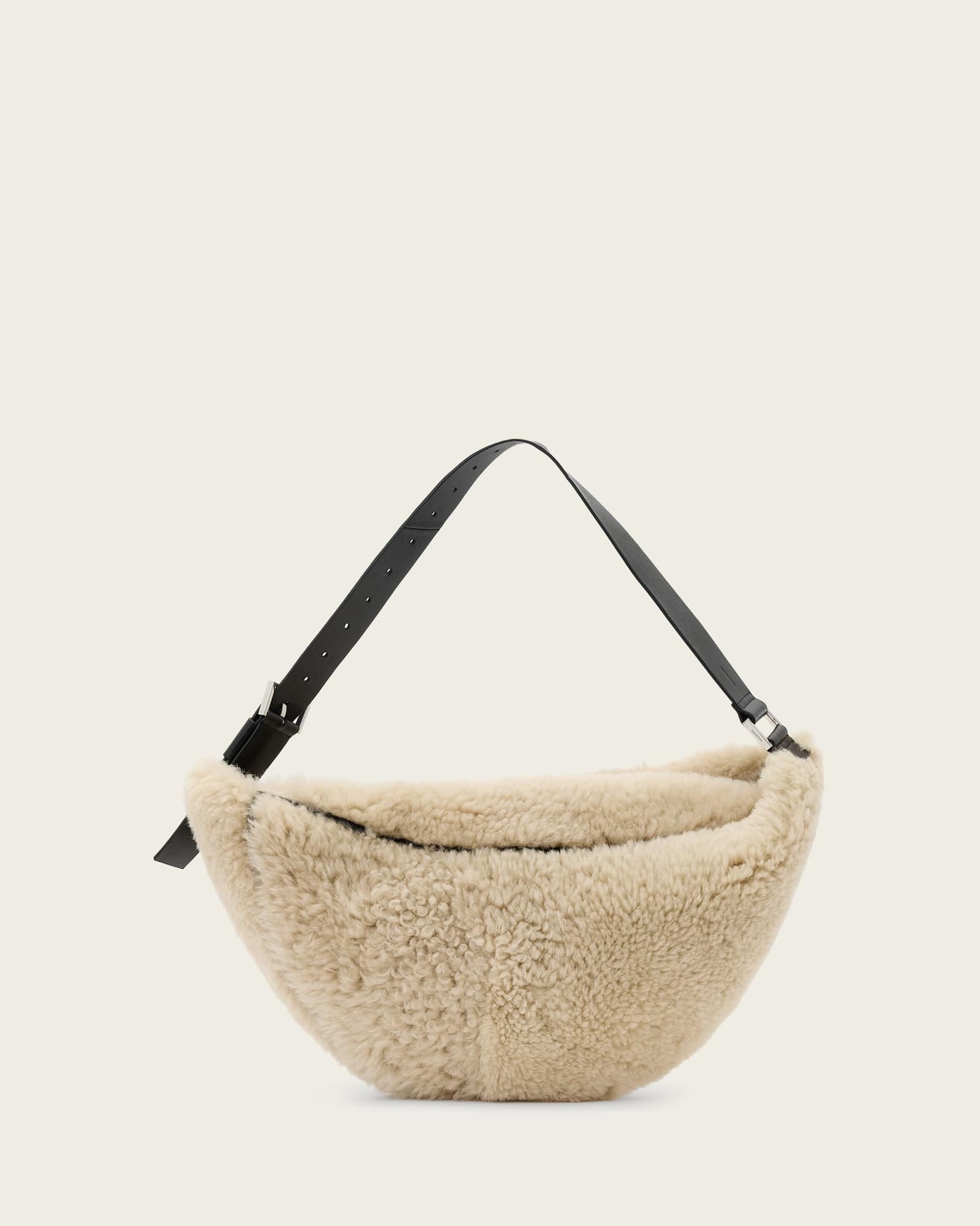 Allsaints Main: 100% Sheep Leather Luna Shearling Shoulder Bag In Black