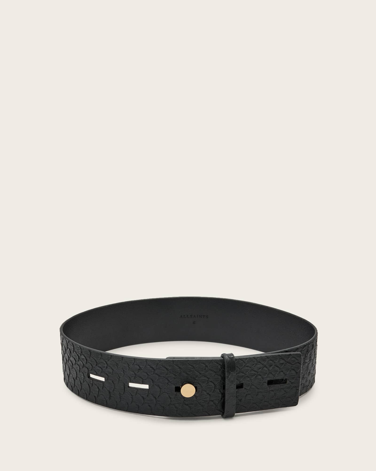 AllSaints Ananta Leather Belt,, Black/Warm Brass