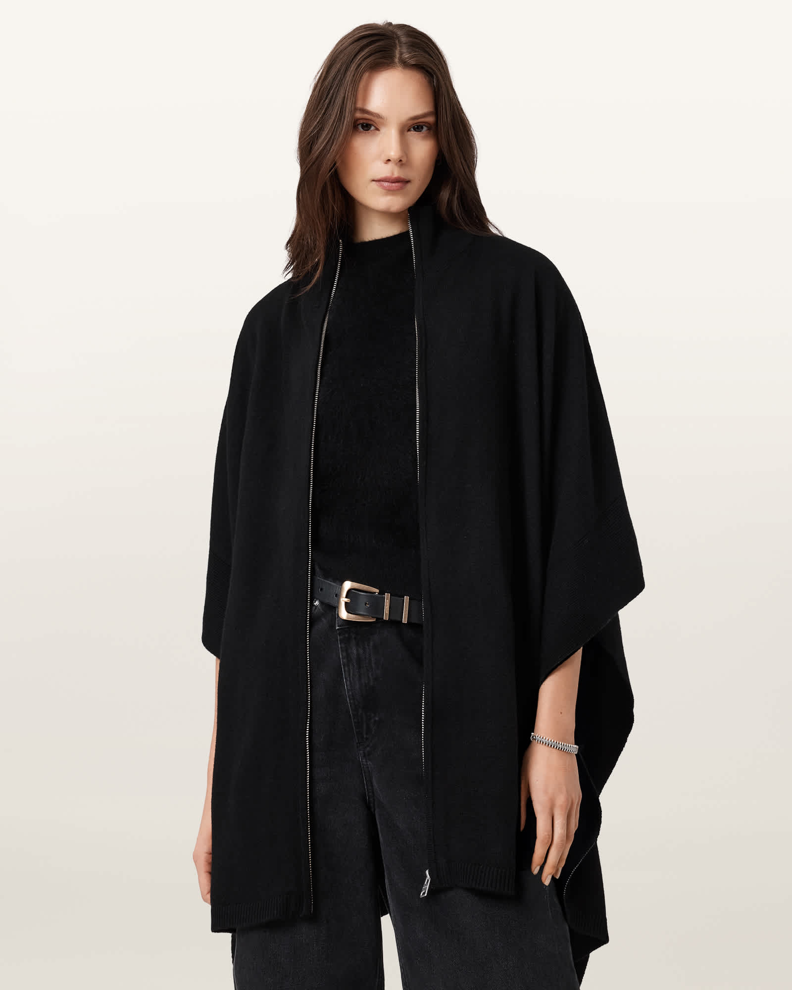AllSaints Effie Wool Poncho,, Black