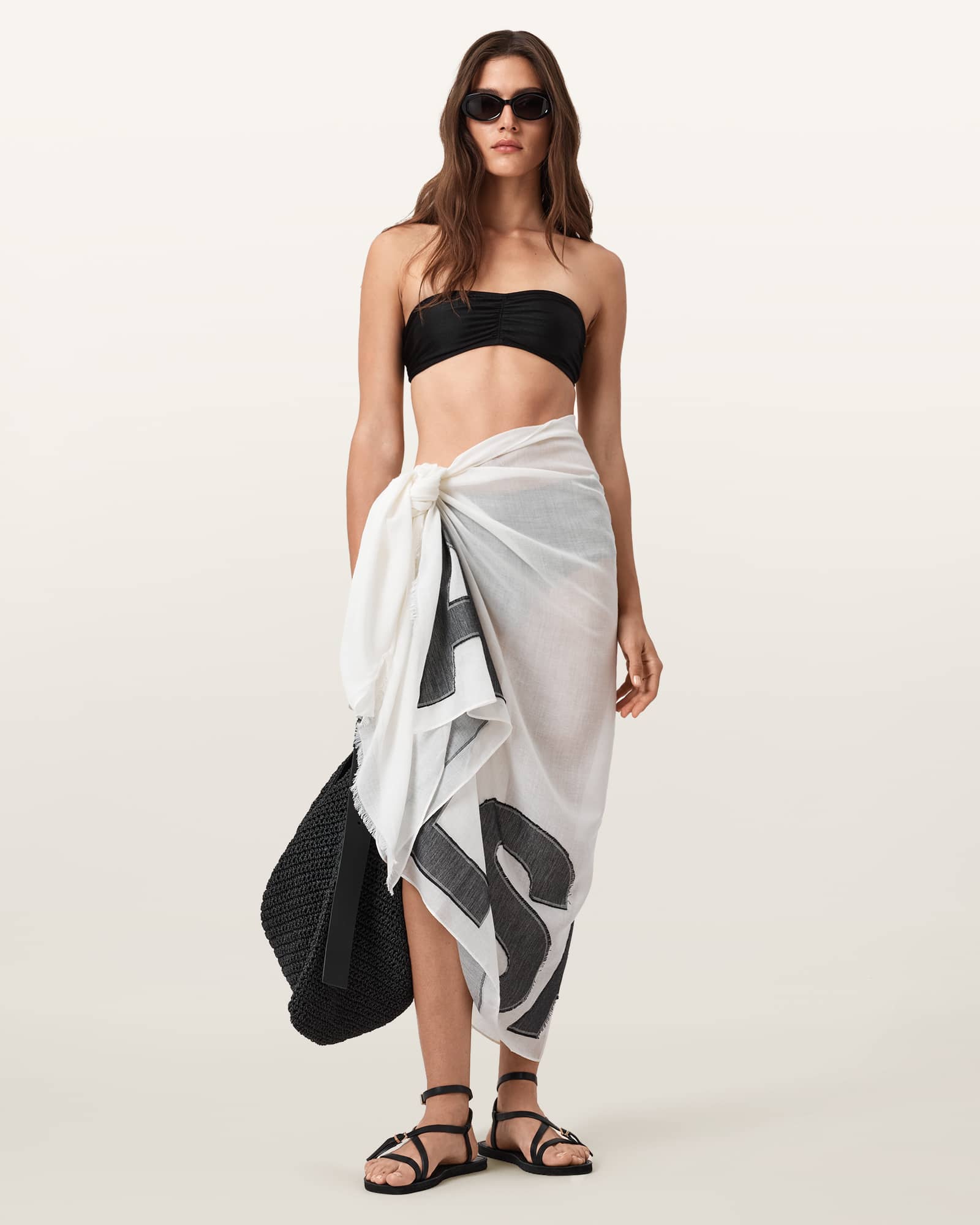 AllSaints Underground Print Logo Pareo Scarf,, White