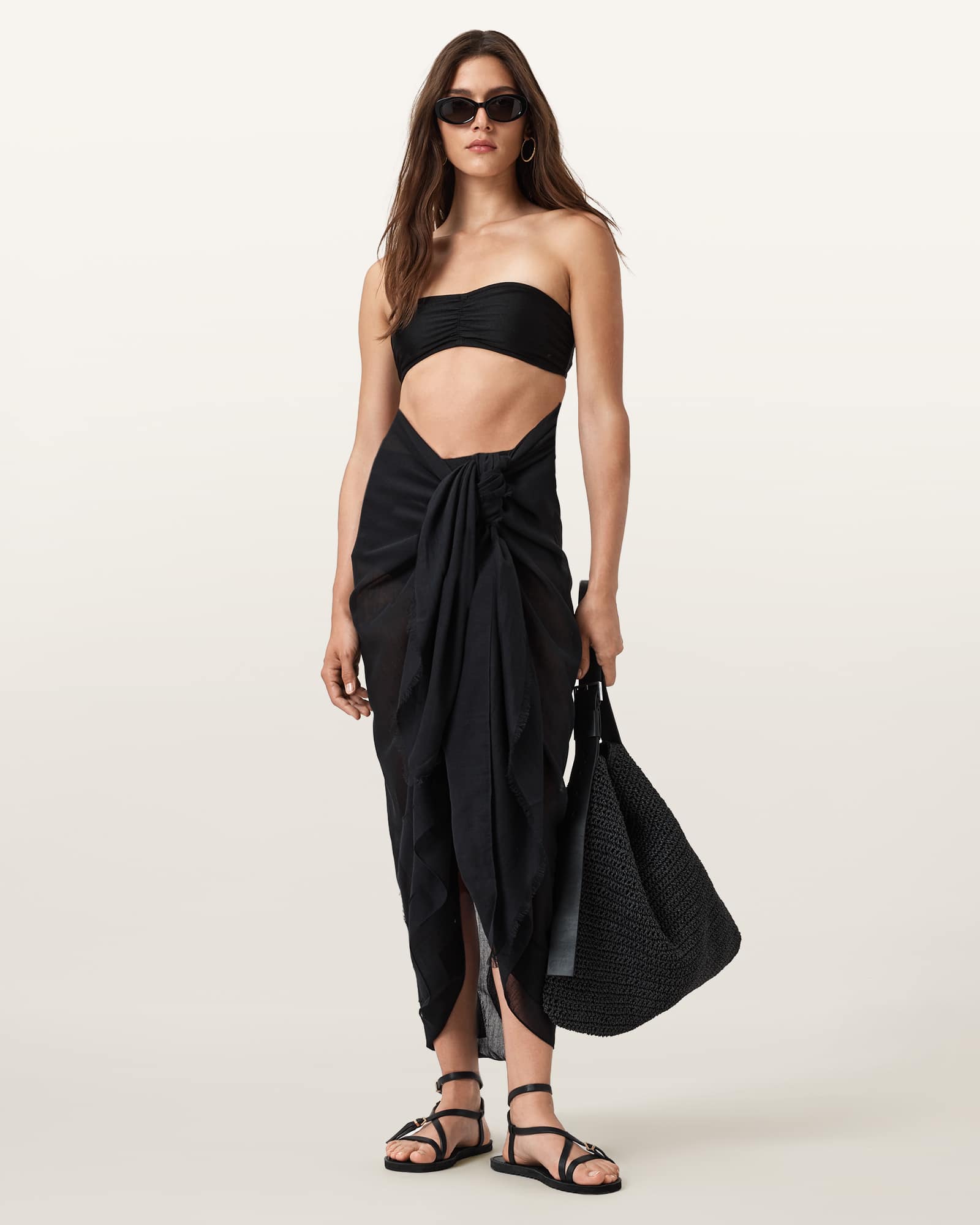 AllSaints Underground Logo Pareo Scarf,, Black