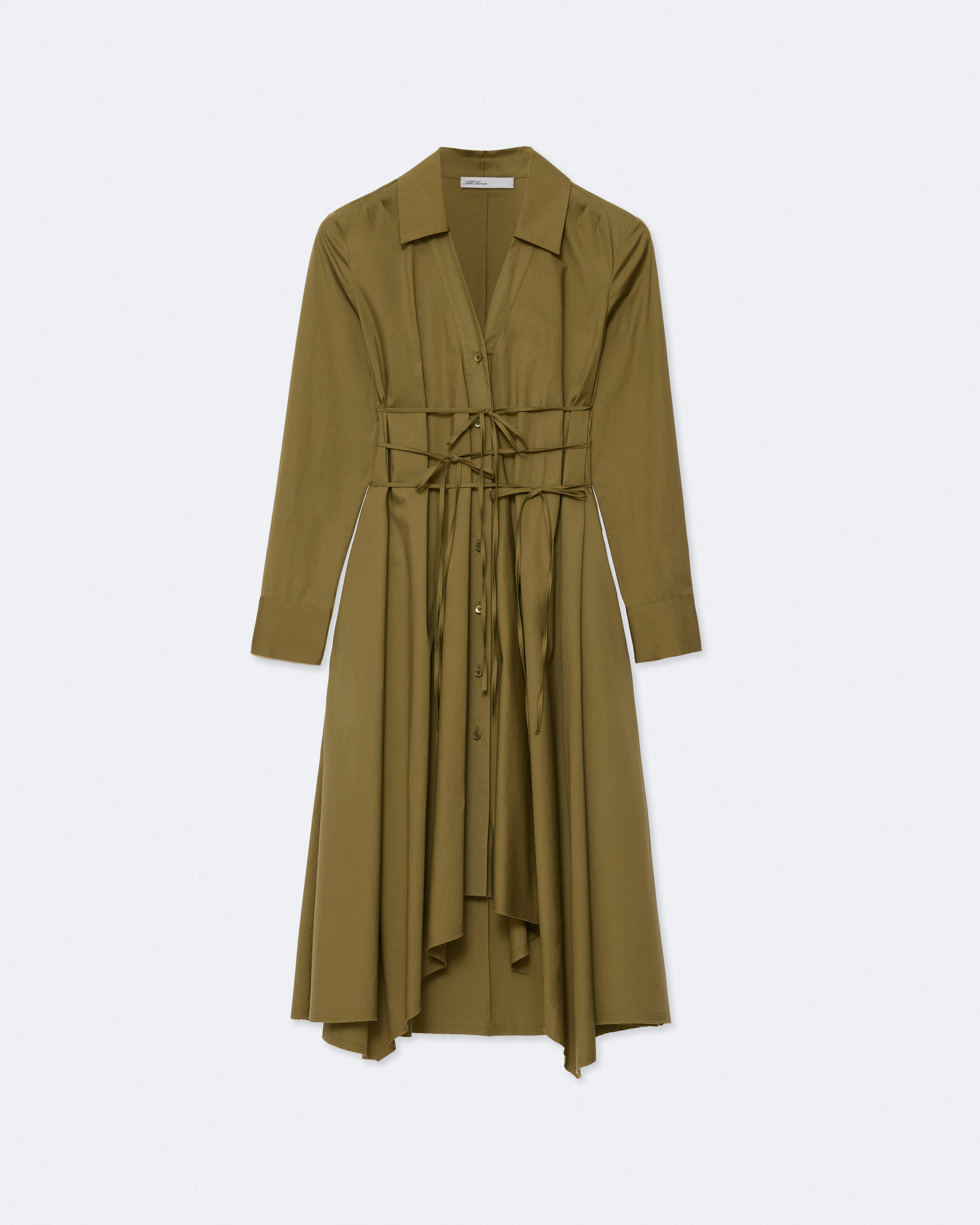 AllSaints Women's Marley Asymmetric Cotton-Poplin Shirt Dress, Green, Size: 16