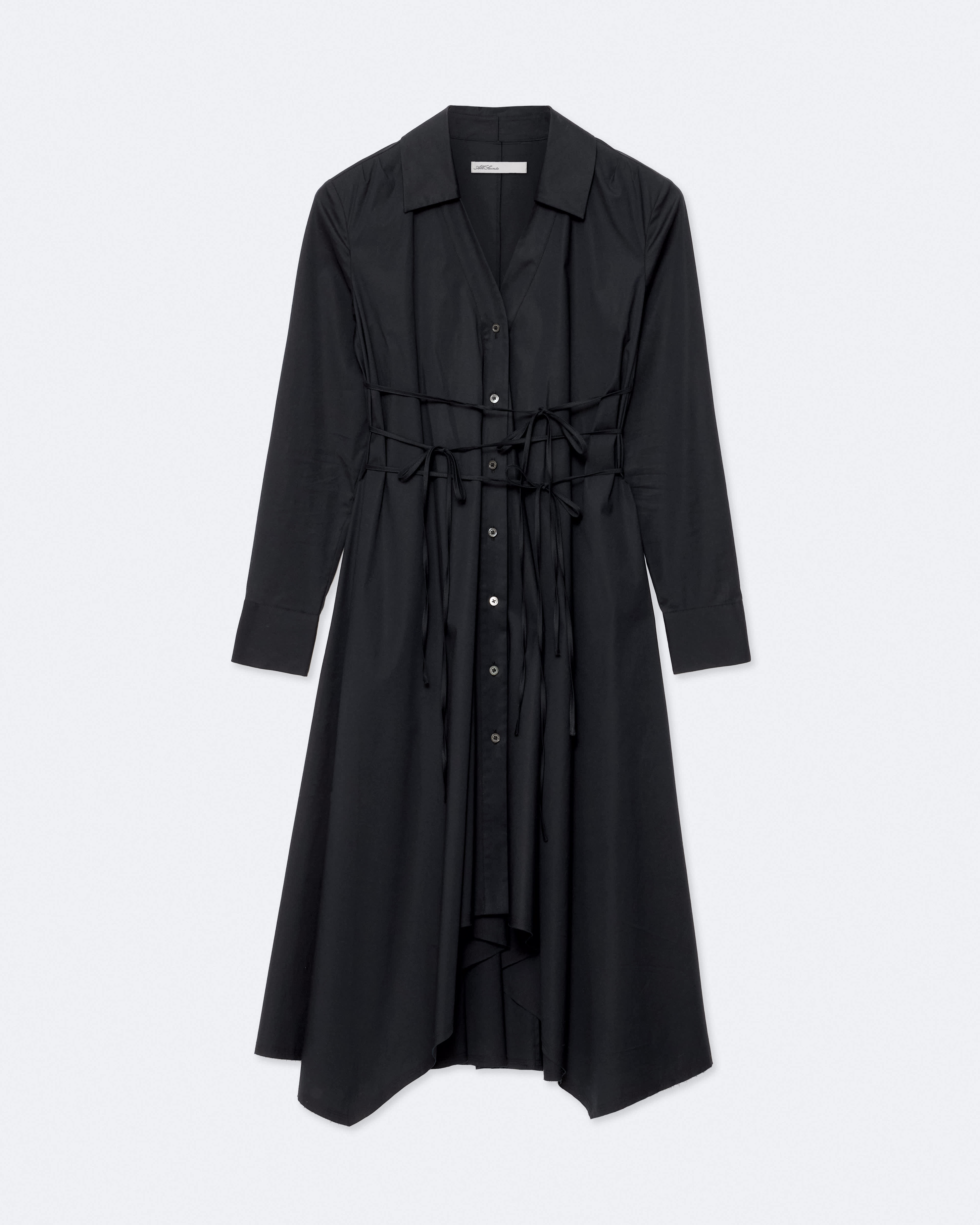 AllSaints Women's Marley Asymmetric Cotton-Poplin Shirt Dress, Black, Size: 14
