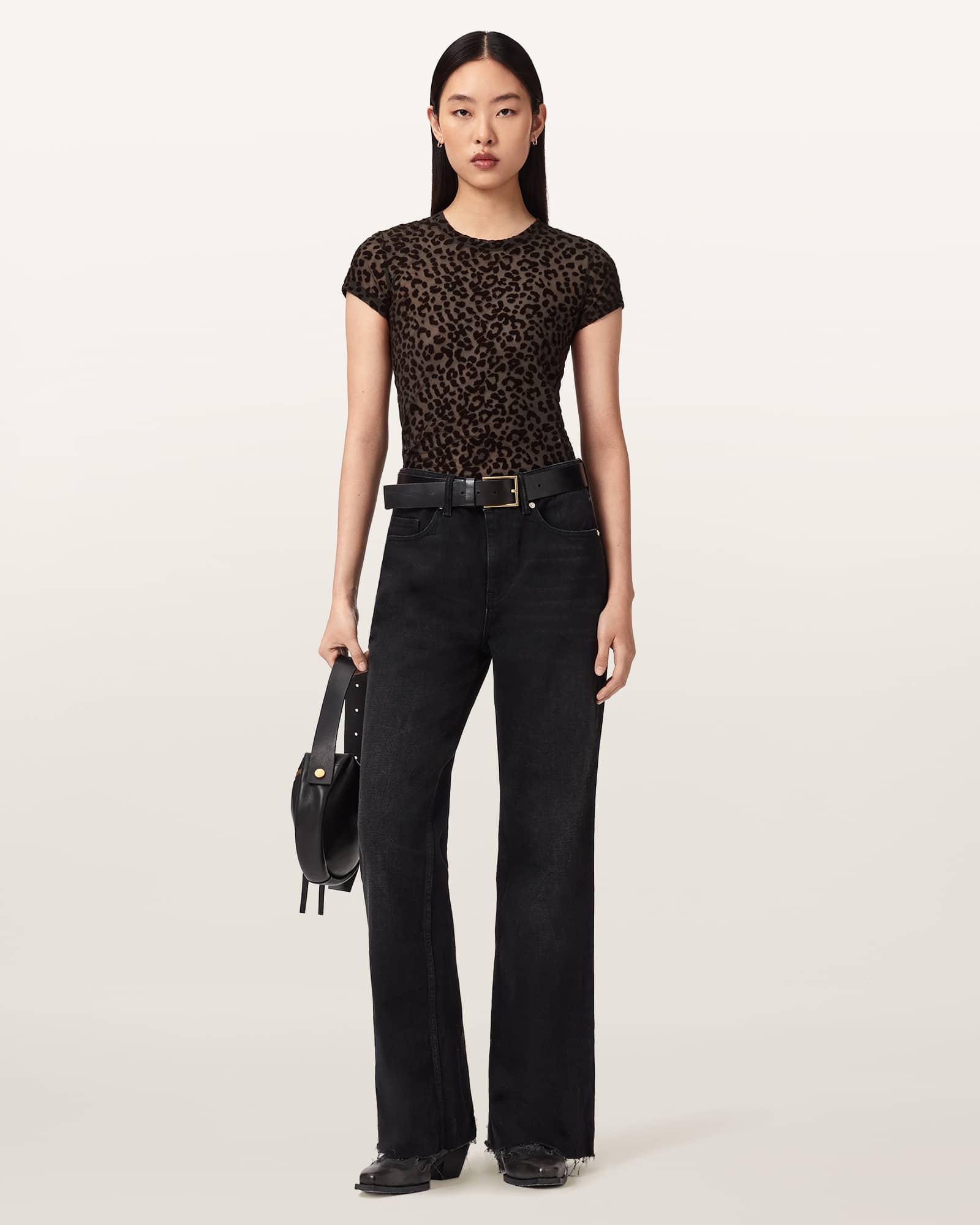 AllSaints Polyester Ellie Mesh Leopard Print T-Shirt, Size: UK 6/US 2