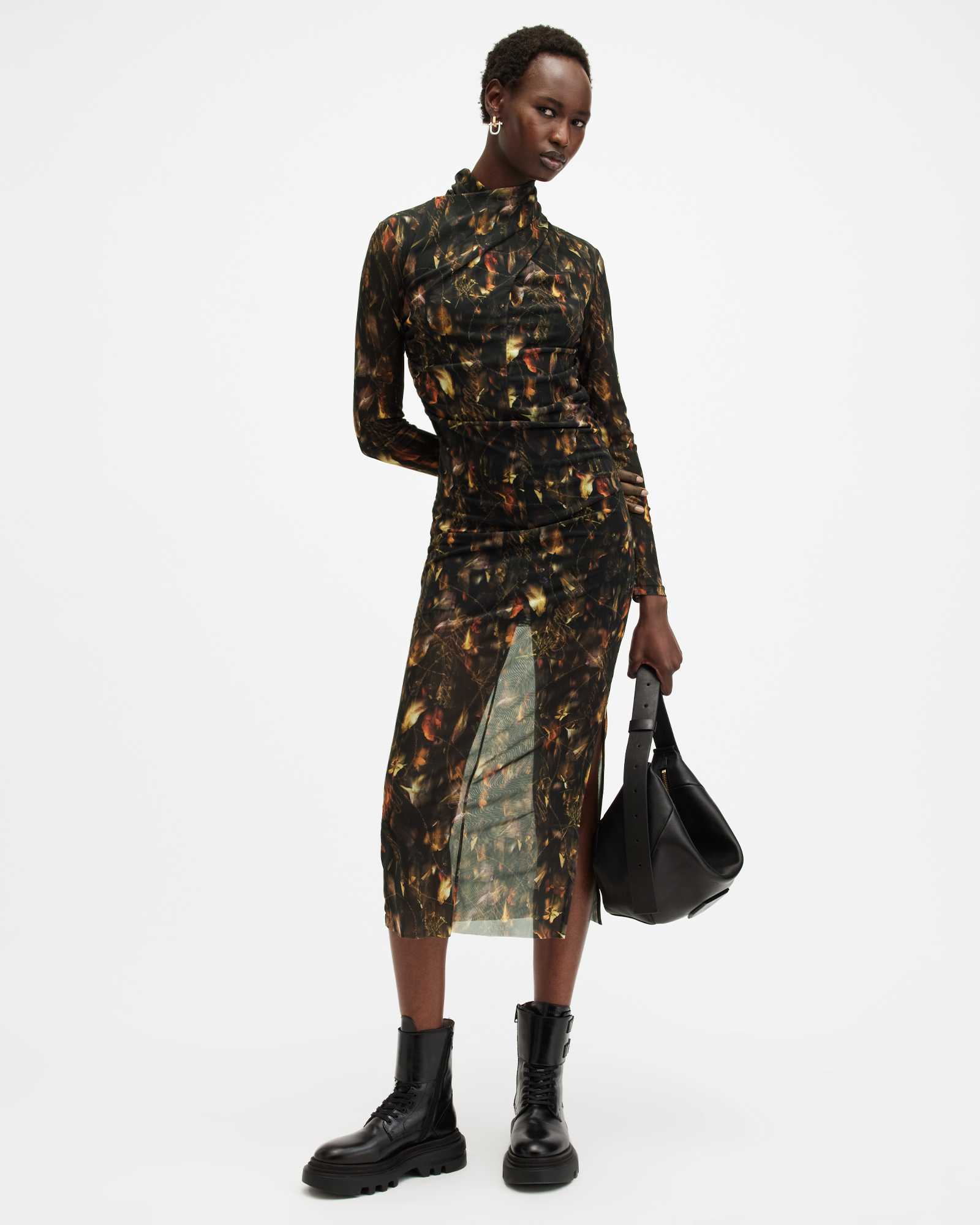 AllSaints Tia Mesh Printed Midi Dress