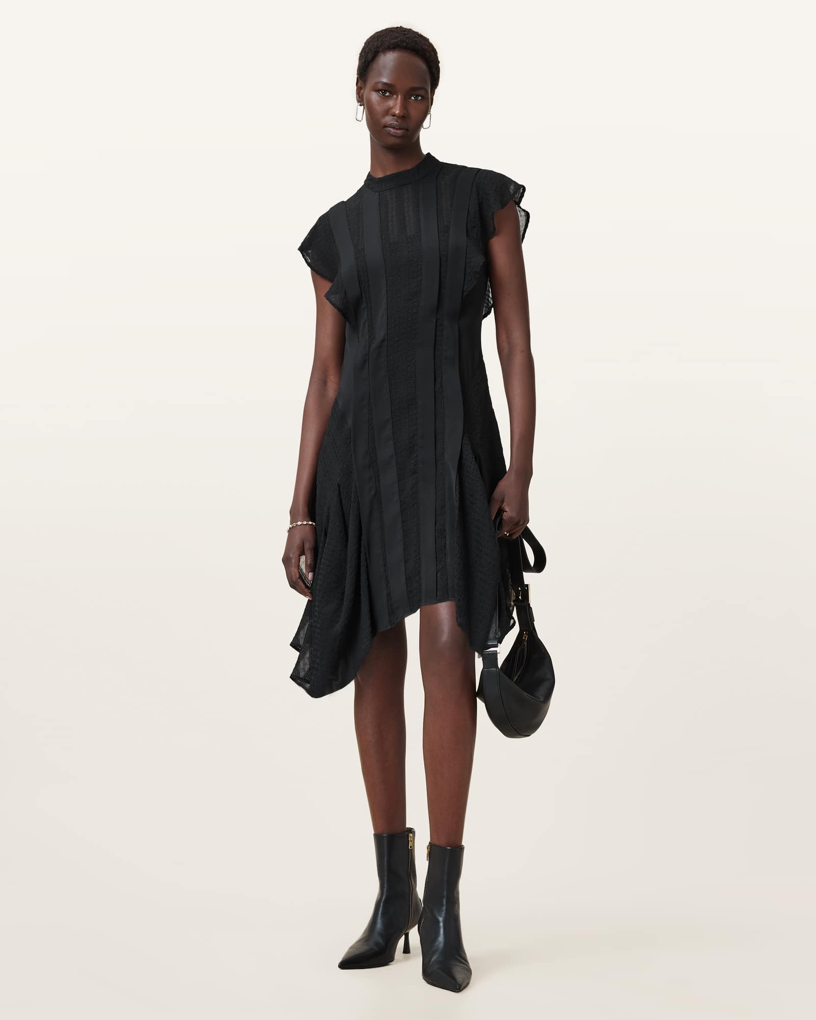 AllSaints Women's Polyester Fleur Textured Asymmetric Hem Dress, Size: UK 6/US 2