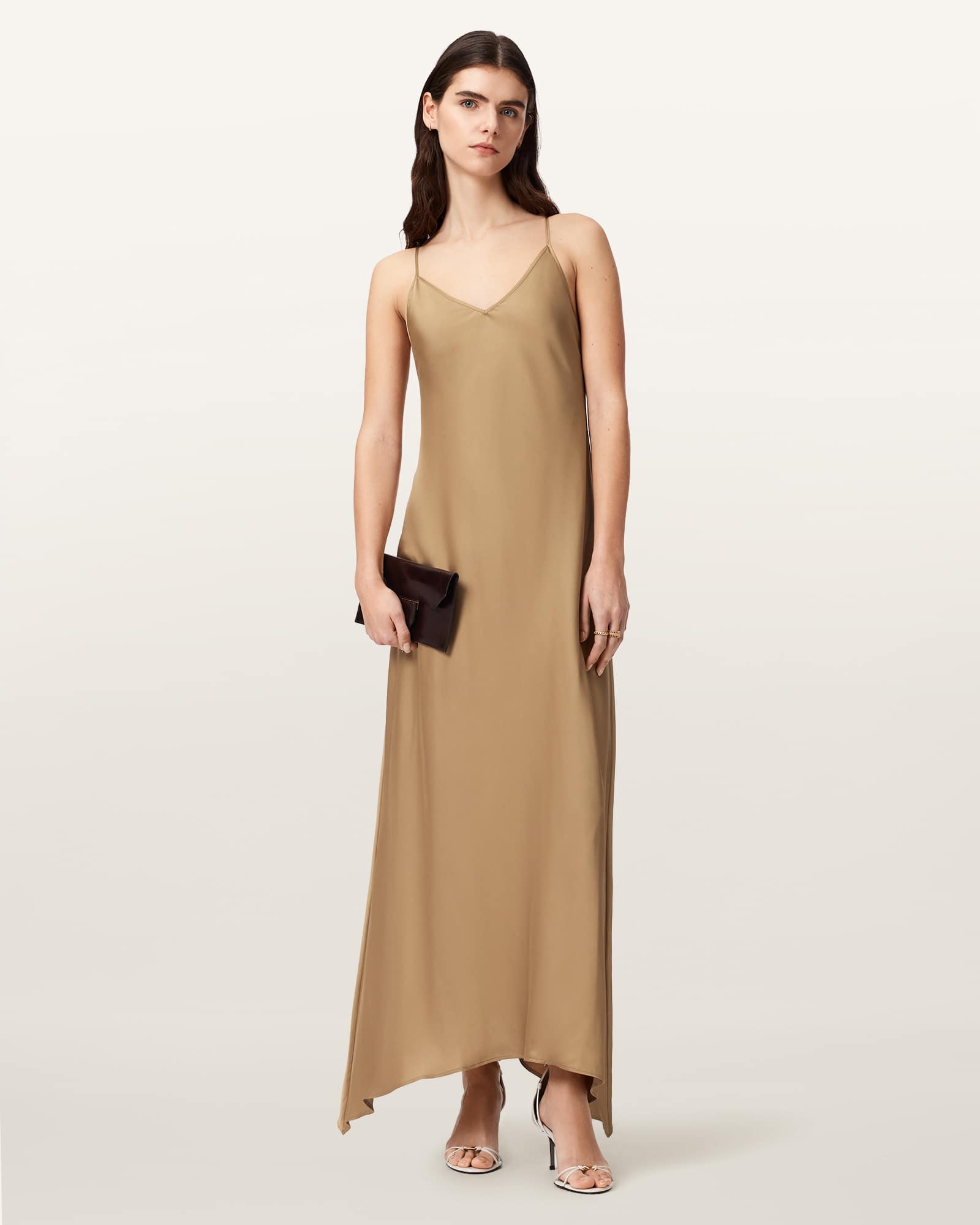 AllSaints Polyester Leona V-Neck Maxi Slip Dress, Size: UK 6/US 2