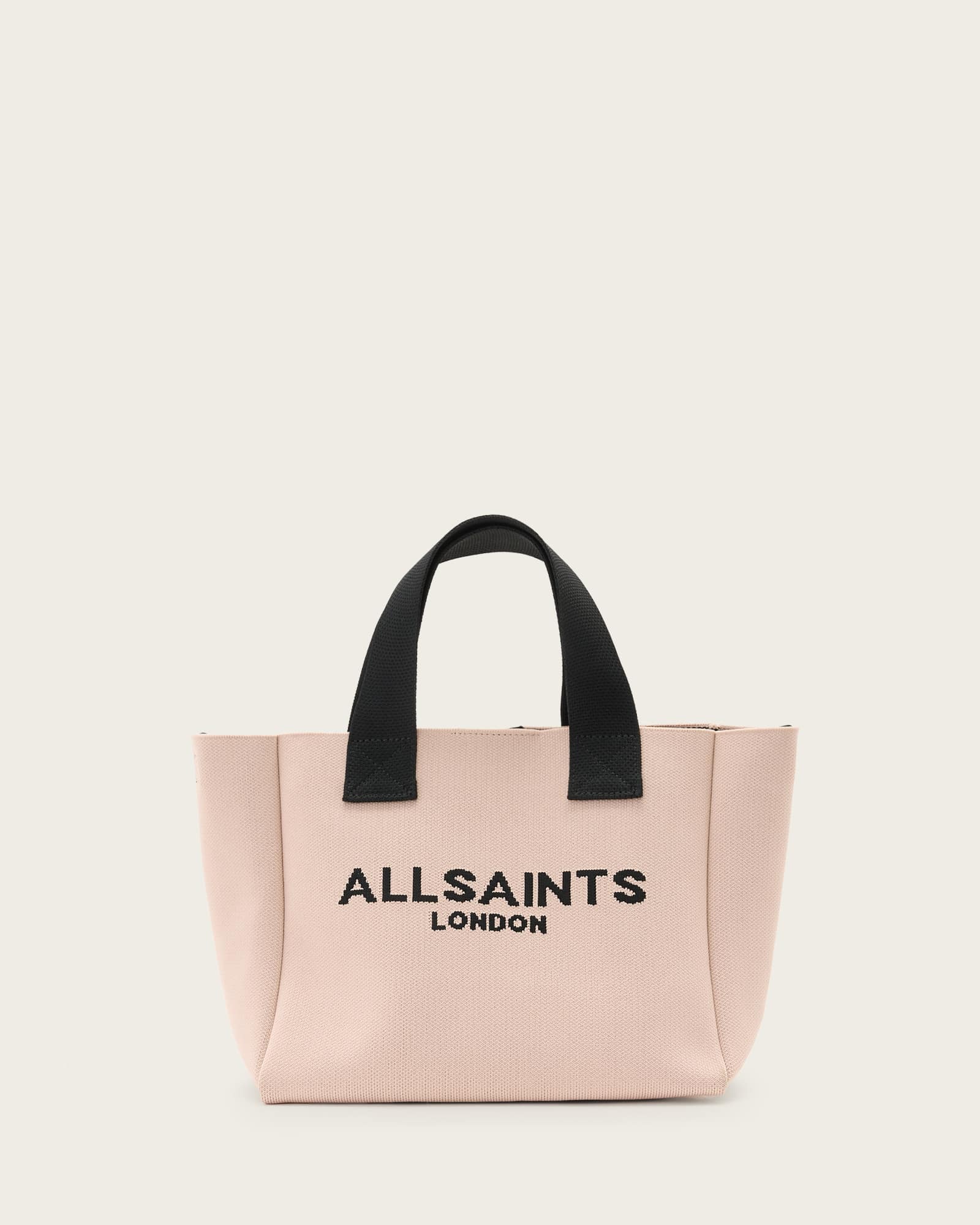 Allsaints Izzy Logo Print Knitted Mini Tote Bag In Pink