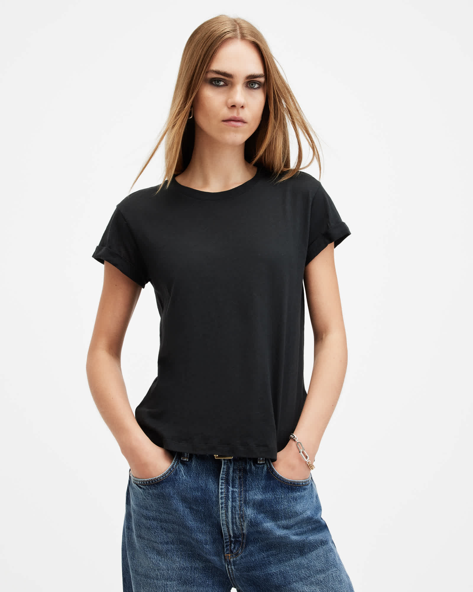 Allsaints Women's Black Anna Crew Neck Short Sleeve T-Shirt - Size  L