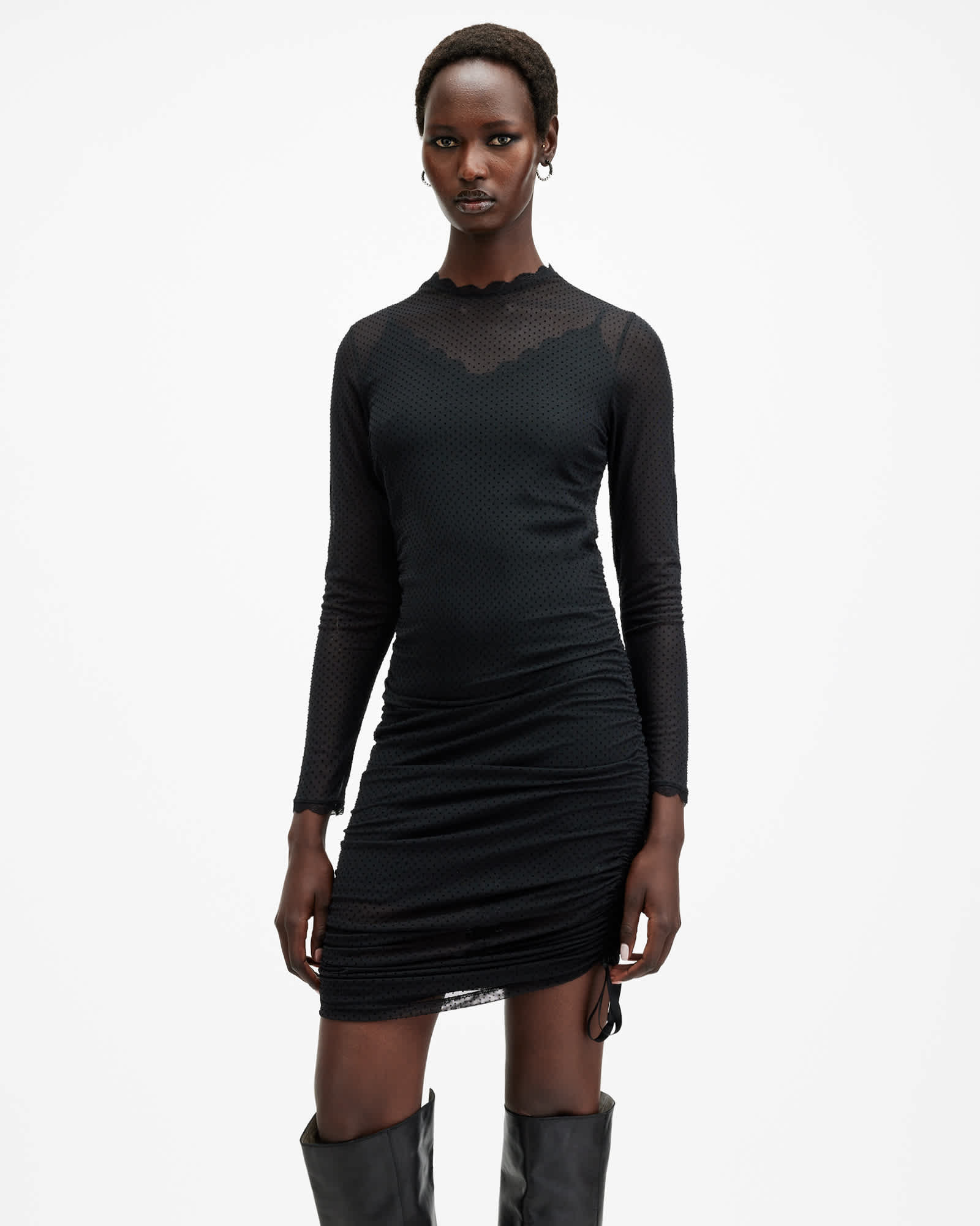 AllSaints Adara Polka Dot Tulle Mini Dress