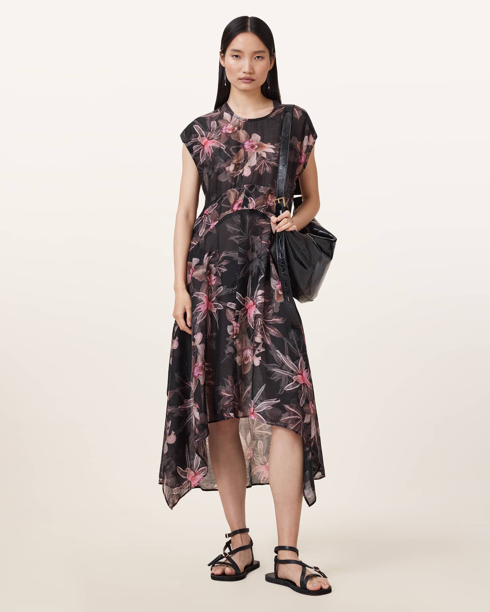 AllSaints Arwen Floral Print Maxi Dress,, Adena Black