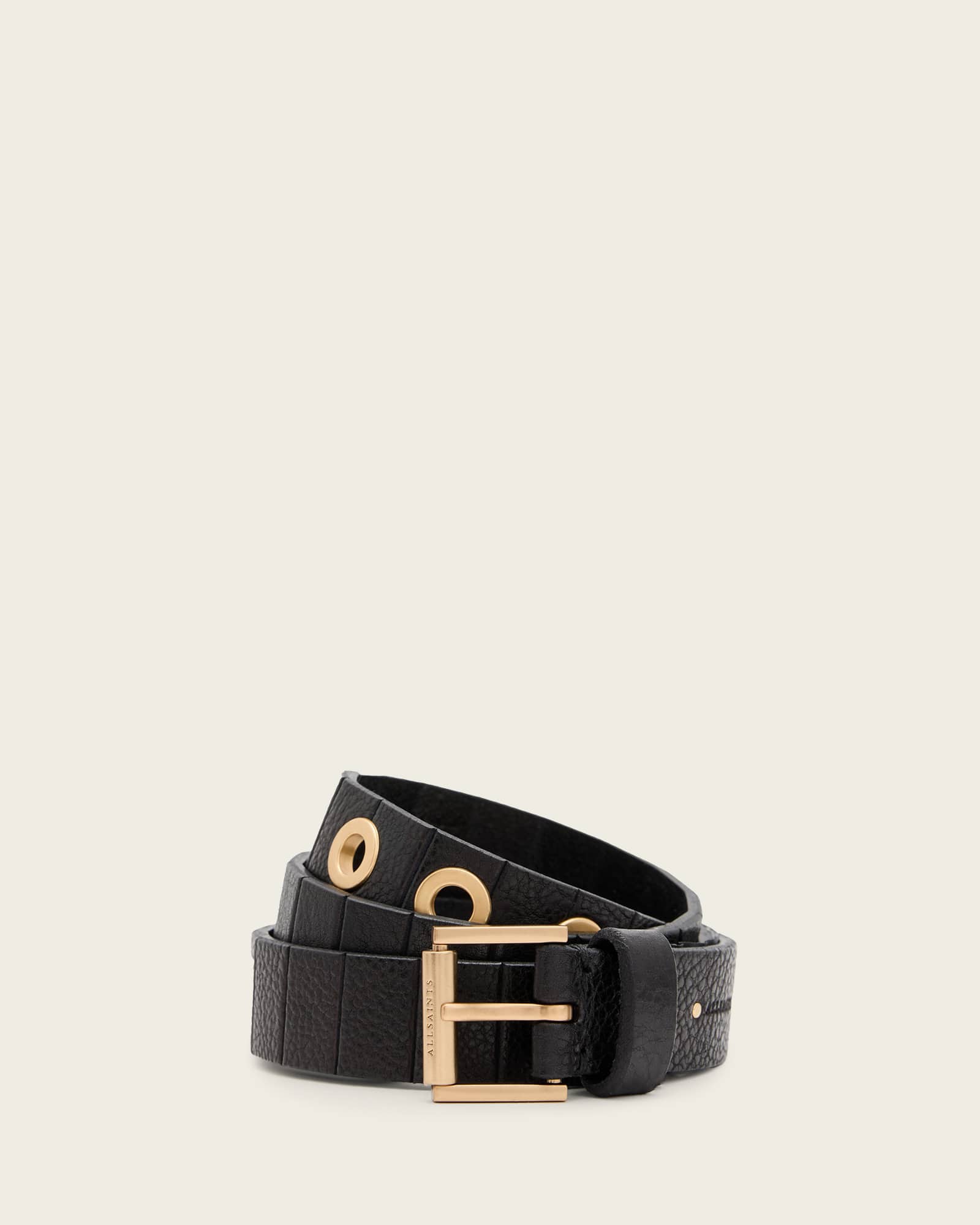 Allsaints Women's Black Kylin Skinny Leather Eyelet Belt - Size  L