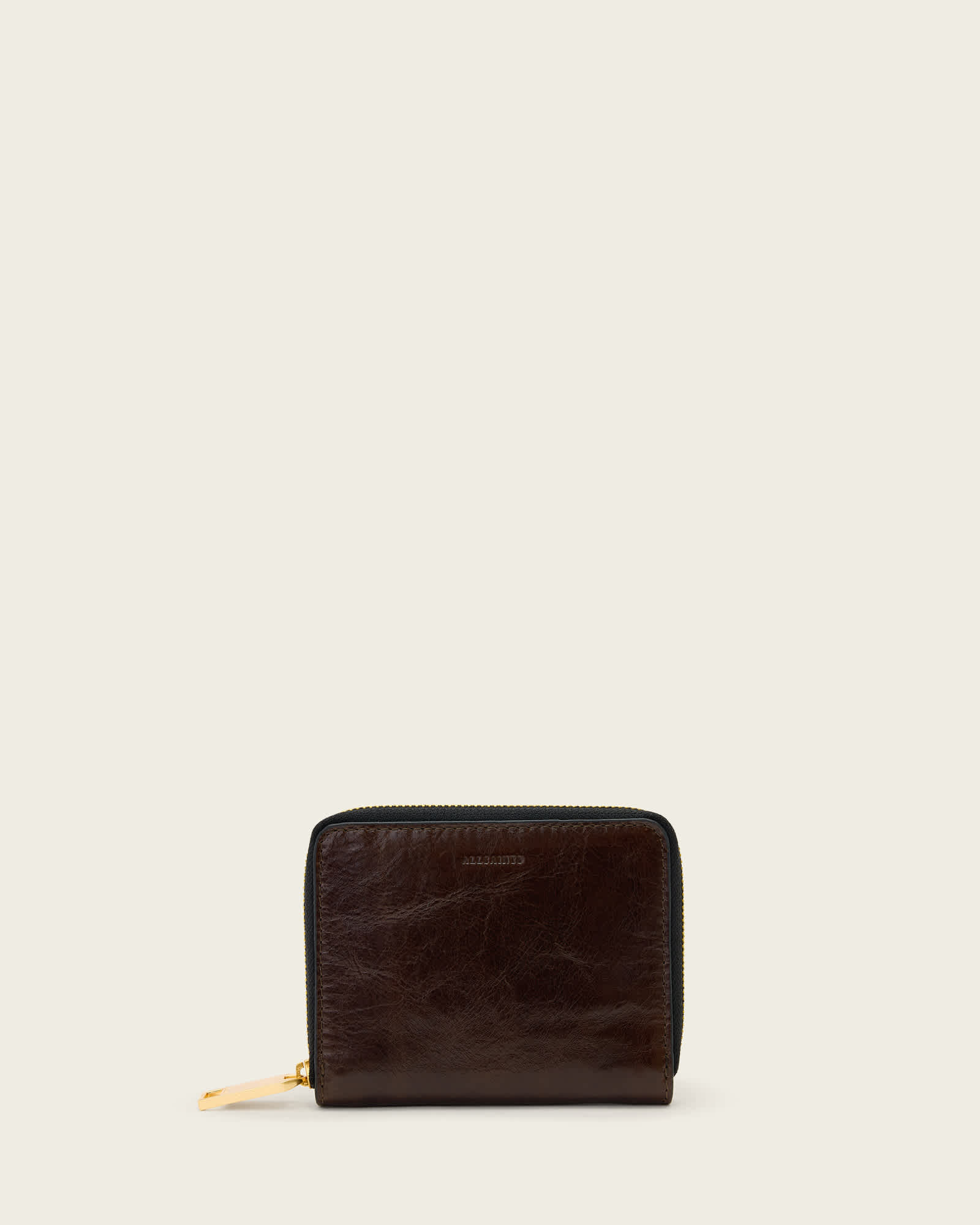 AllSaints Lena Hex Leather Zip Wallet,, Brown