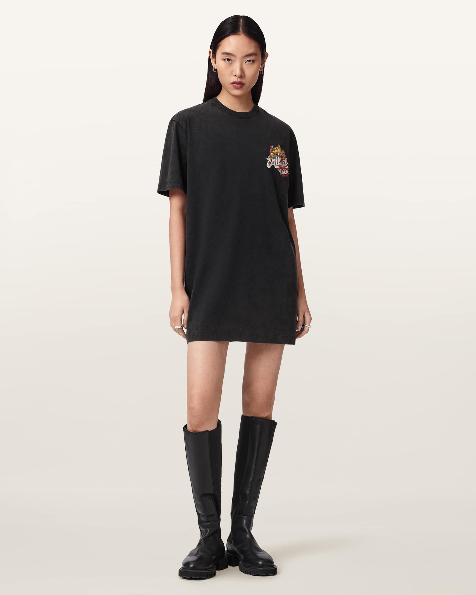 Allsaints Women's Black Roque Relaxed Fit Mini T-Shirt Dress - Size  L