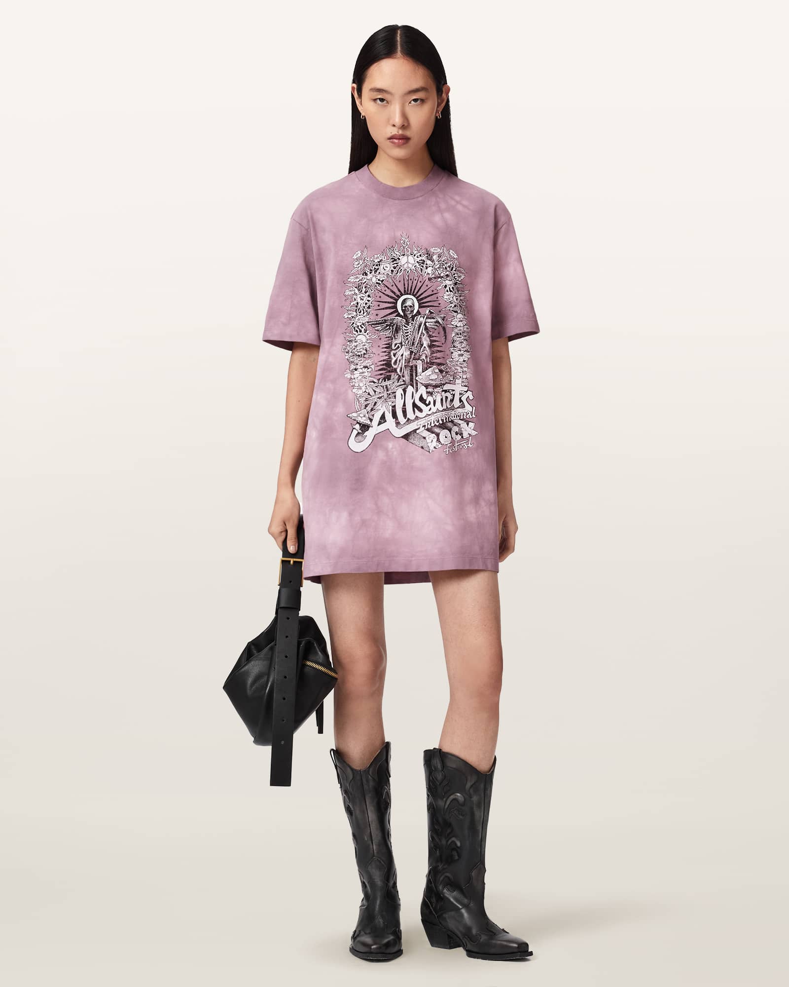 AllSaints Cotton Avalon Tie-Dye Graphic T-Shirt Mini Dress, Size: XS
