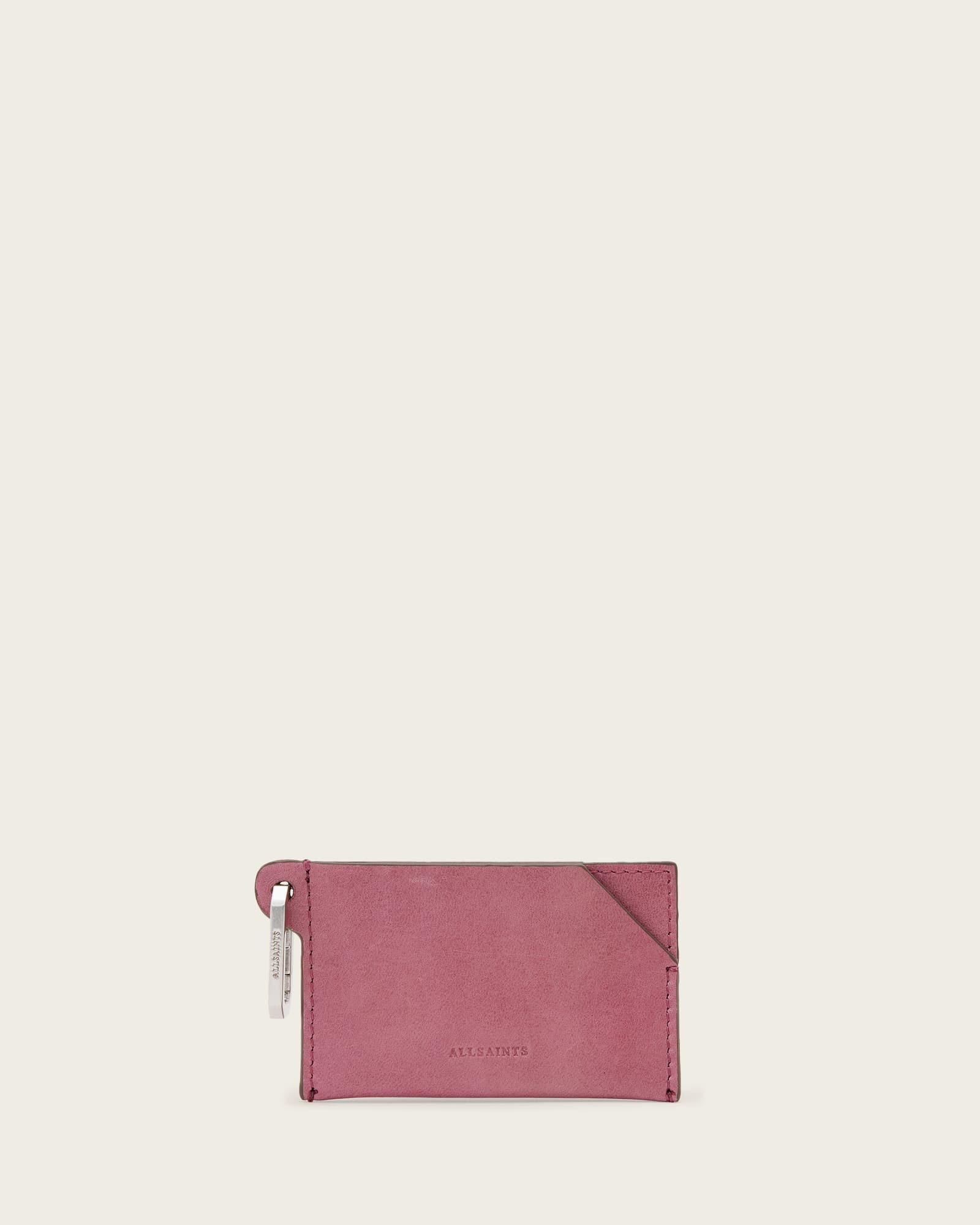 AllSaints Hex Leather Cardholder, Pink, One Size