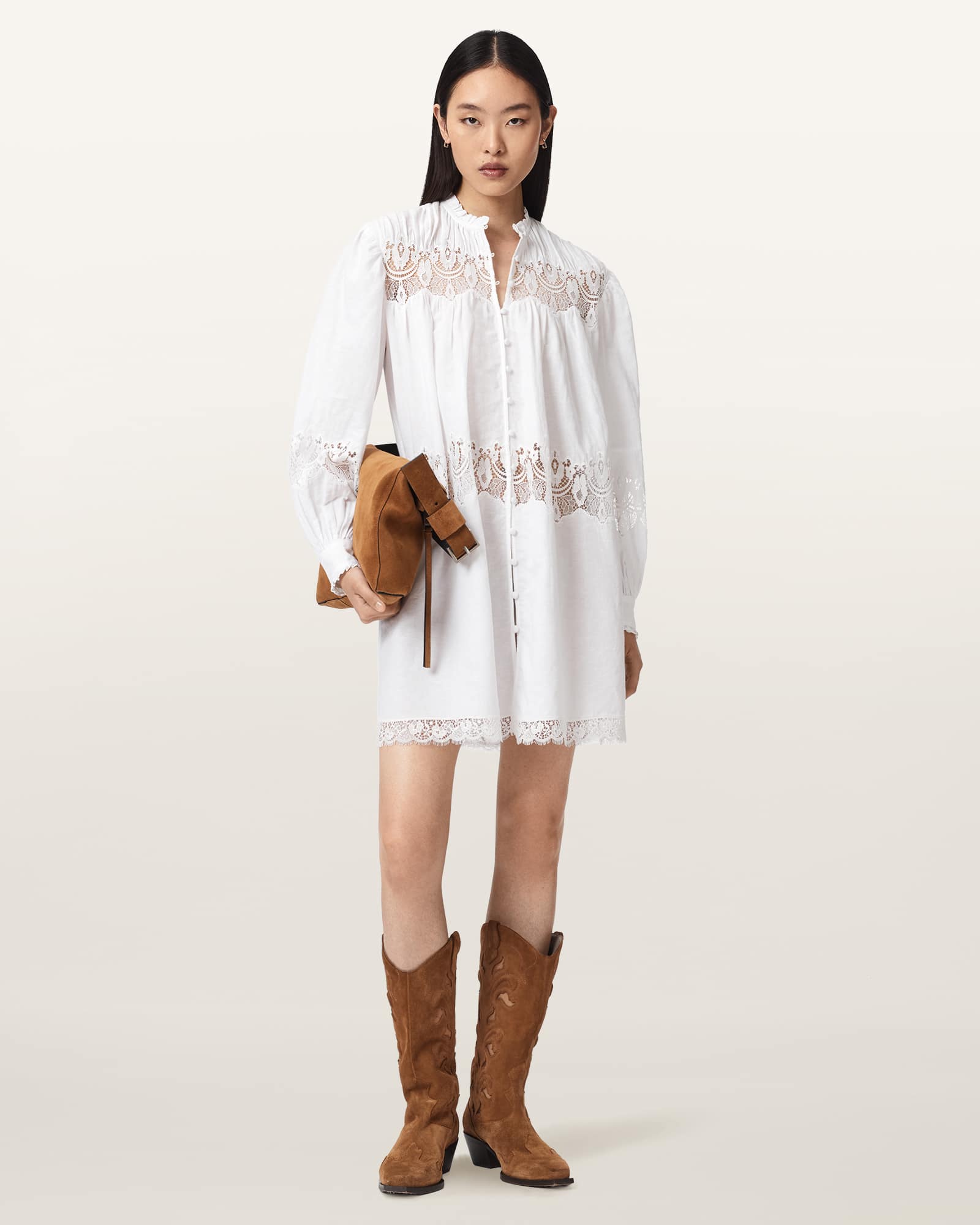 AllSaints Talisa Linen Blend Lace Mini Dress