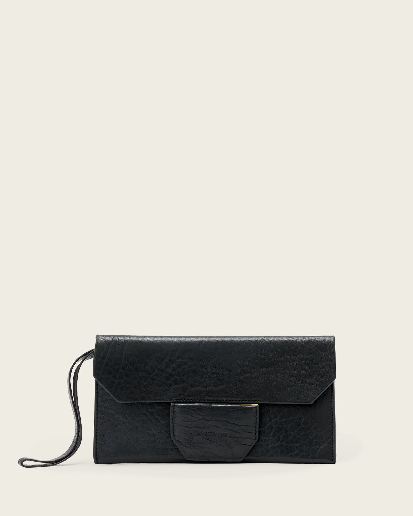 AllSaints Ursa Grain Leather Pouch,, Black