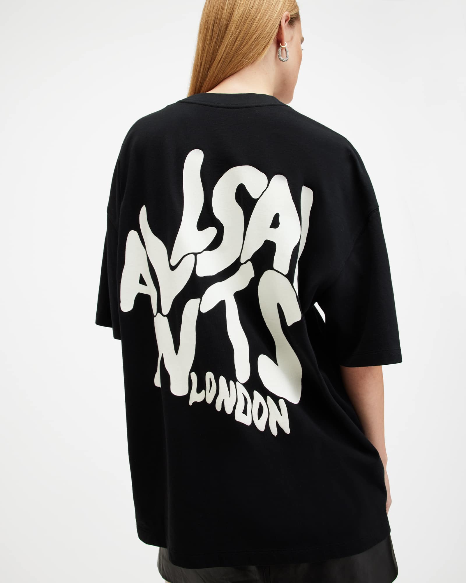 Allsaints Women's Black Orlando Logo Print Oversized T-Shirt - Size  Xs