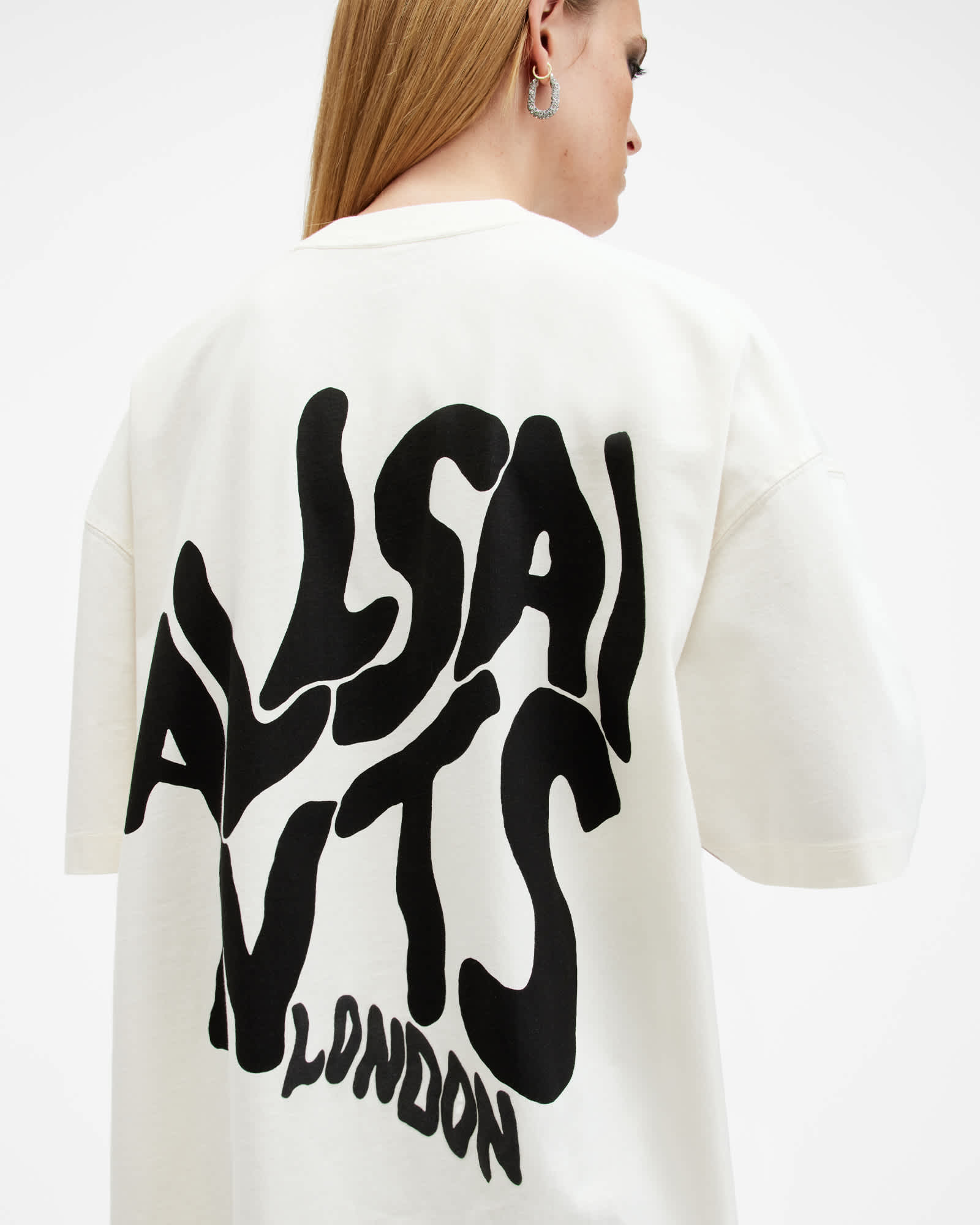 Allsaints Women's White Orlando Logo Print Oversized T-Shirt - Size  Xs