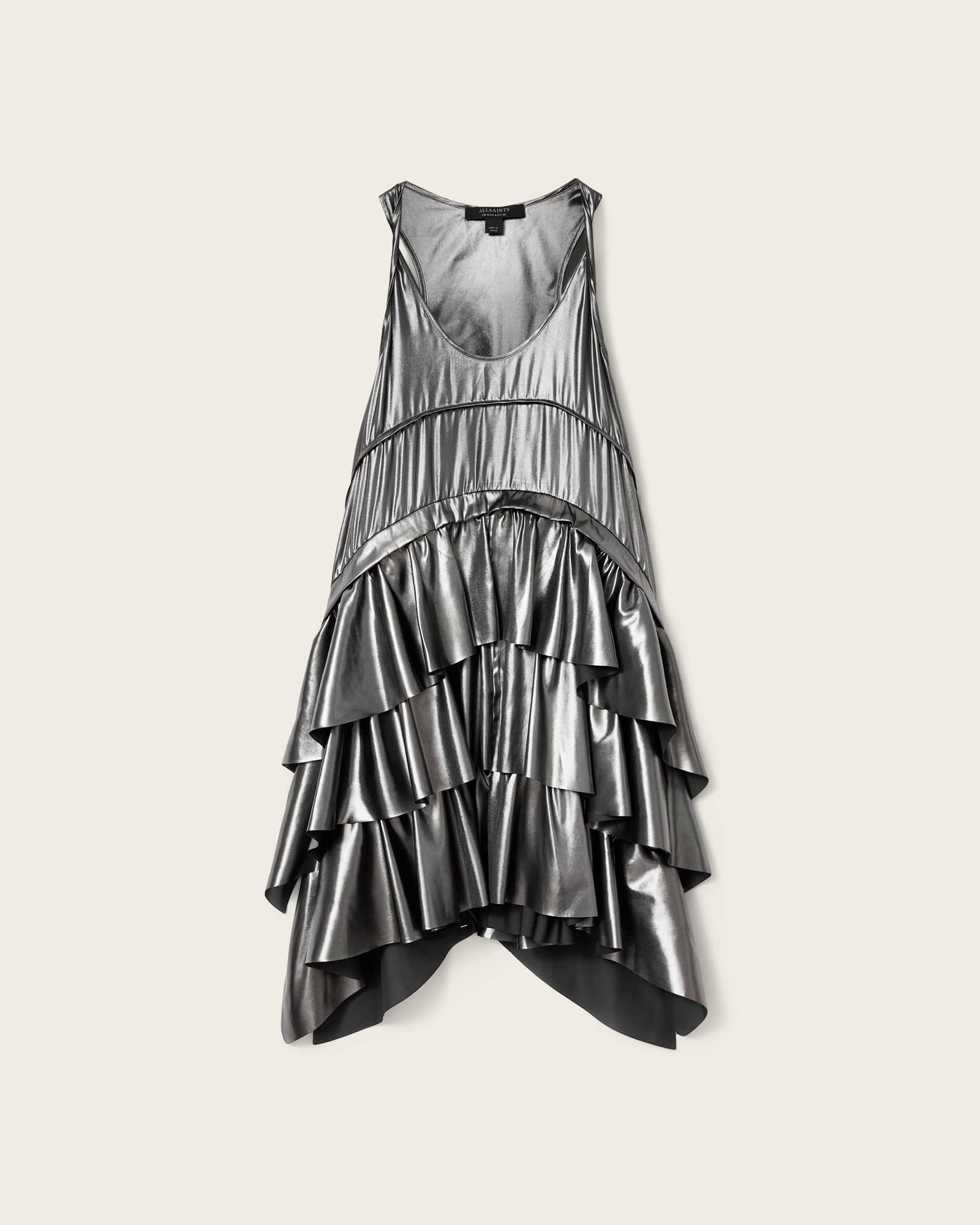 AllSaints Polyester Cavarly Metallic Mini Dress, Size: UK 12/US 8