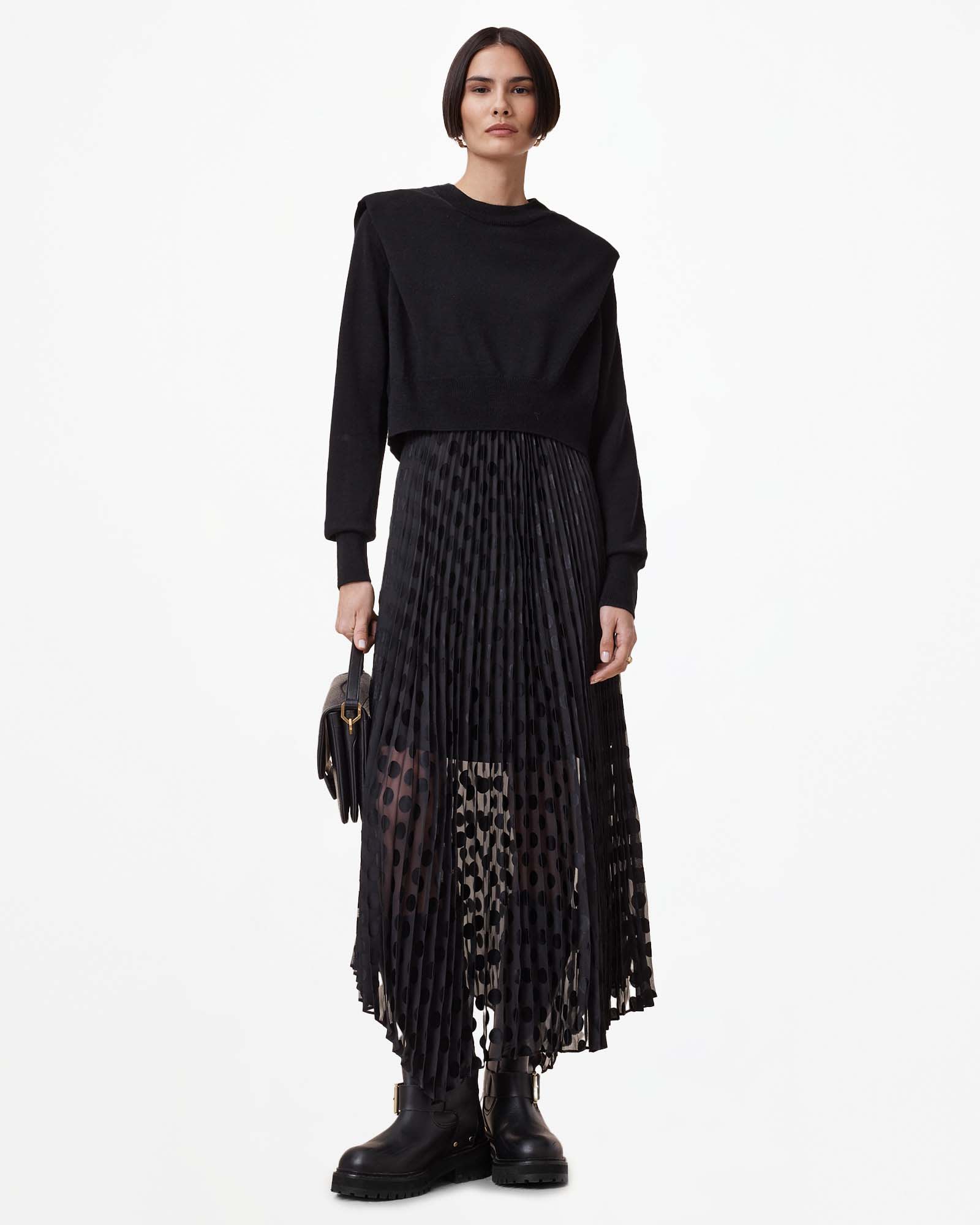 Allsaints Women's Leia Dott 2-In-1 Pleated Midi Dress - Size  Xs