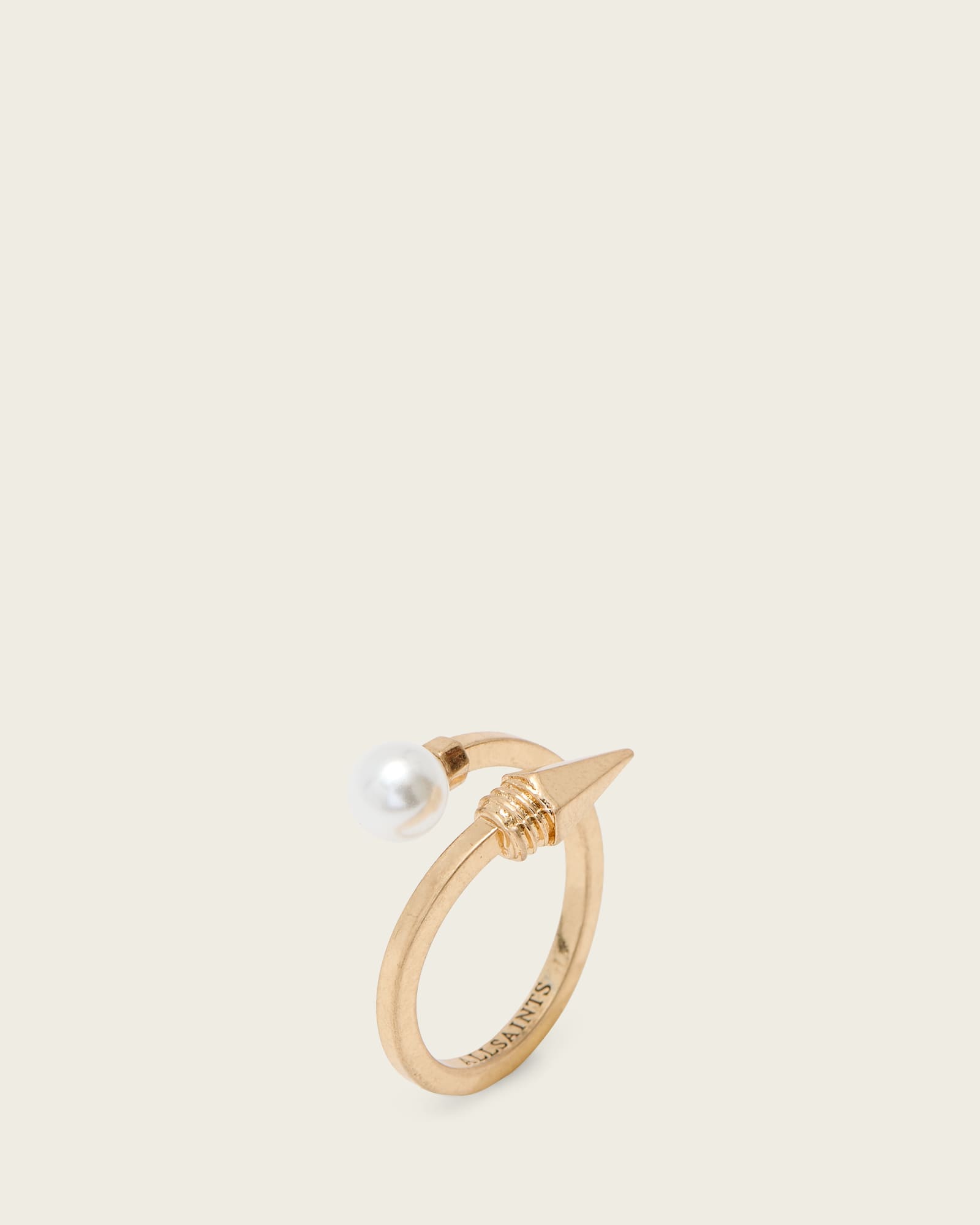 AllSaints Hazel Pearl Ring,, Warm Brass